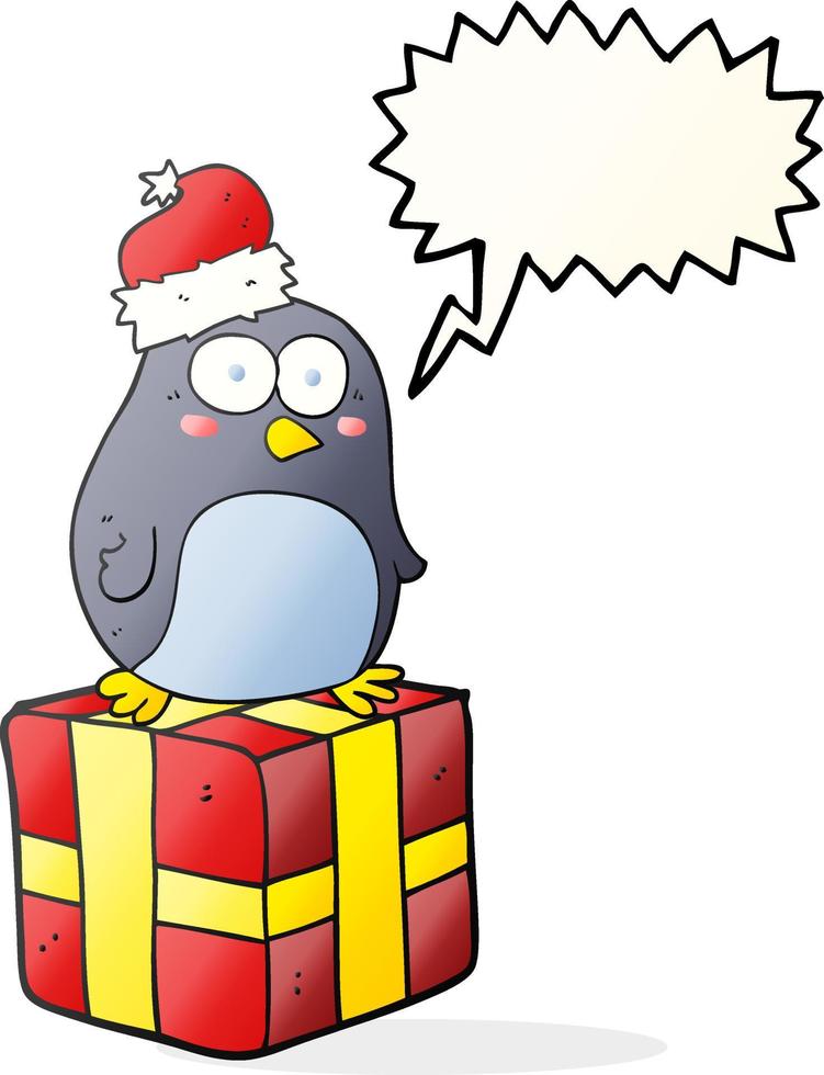 uit de vrije hand getrokken toespraak bubbel tekenfilm Kerstmis pinguïn vector