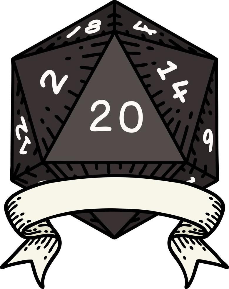 retro tatoeëren stijl natuurlijk 20 kritiek raken d20 Dobbelsteen rollen vector