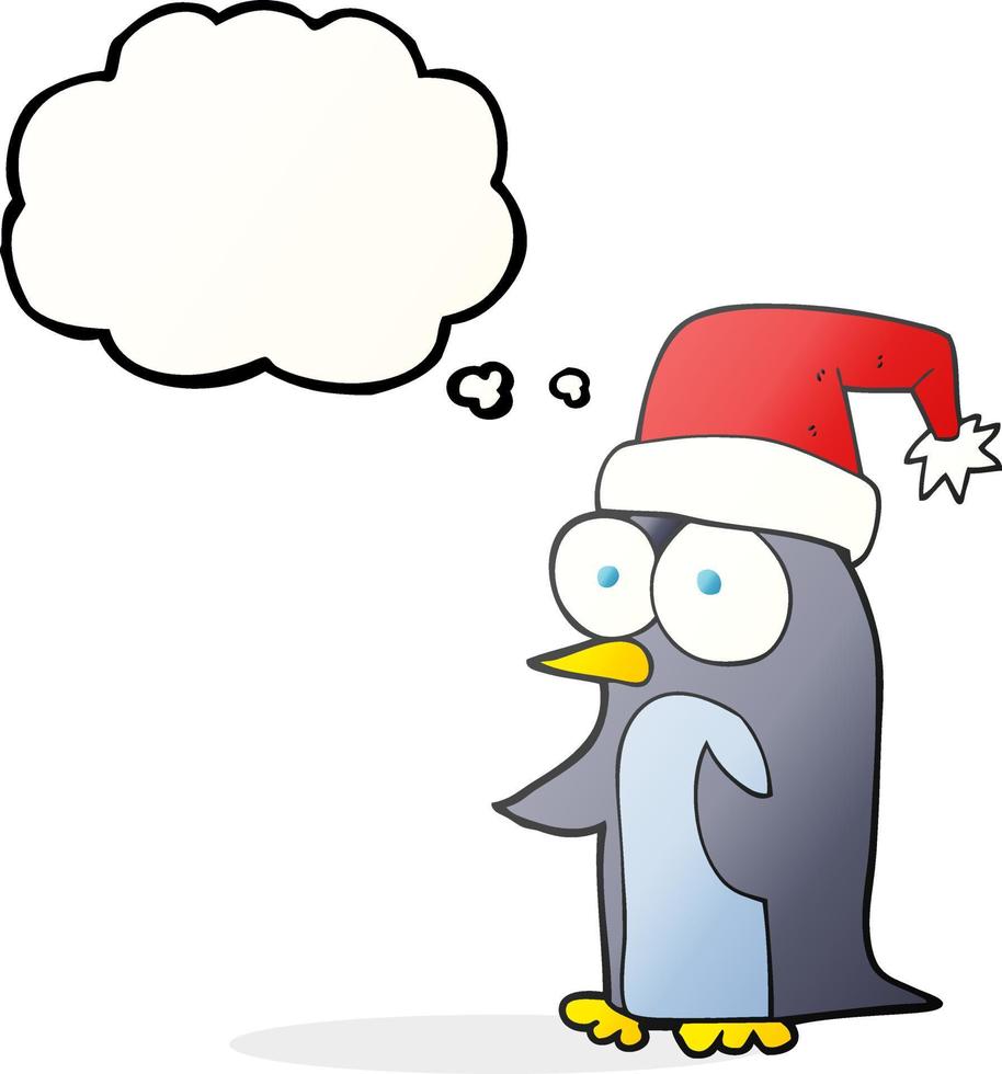 uit de vrije hand getrokken gedachte bubbel tekenfilm Kerstmis pinguïn vector