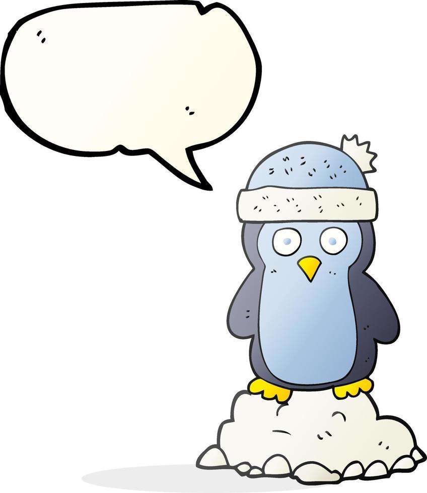 uit de vrije hand getrokken toespraak bubbel tekenfilm pinguïn vervelend hoed vector