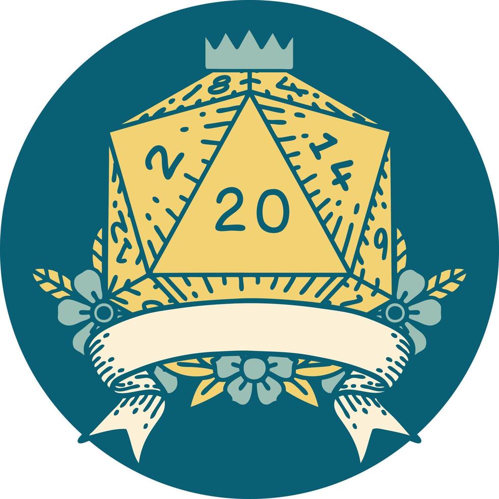 retro tatoeëren stijl natuurlijk 20 kritiek raken d20 Dobbelsteen rollen vector