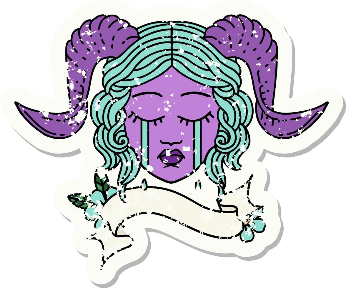 grunge sticker van een tiefling karakter gezicht vector