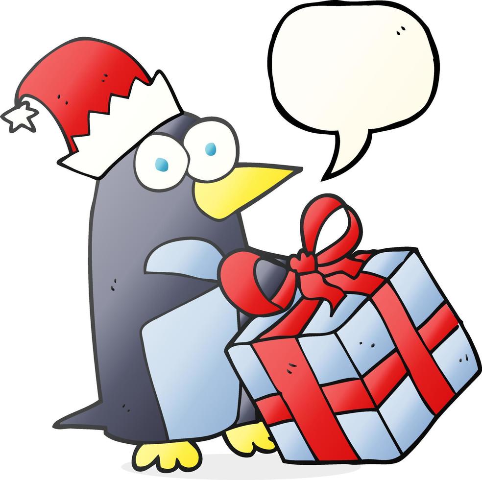 uit de vrije hand getrokken toespraak bubbel tekenfilm Kerstmis pinguïn vector