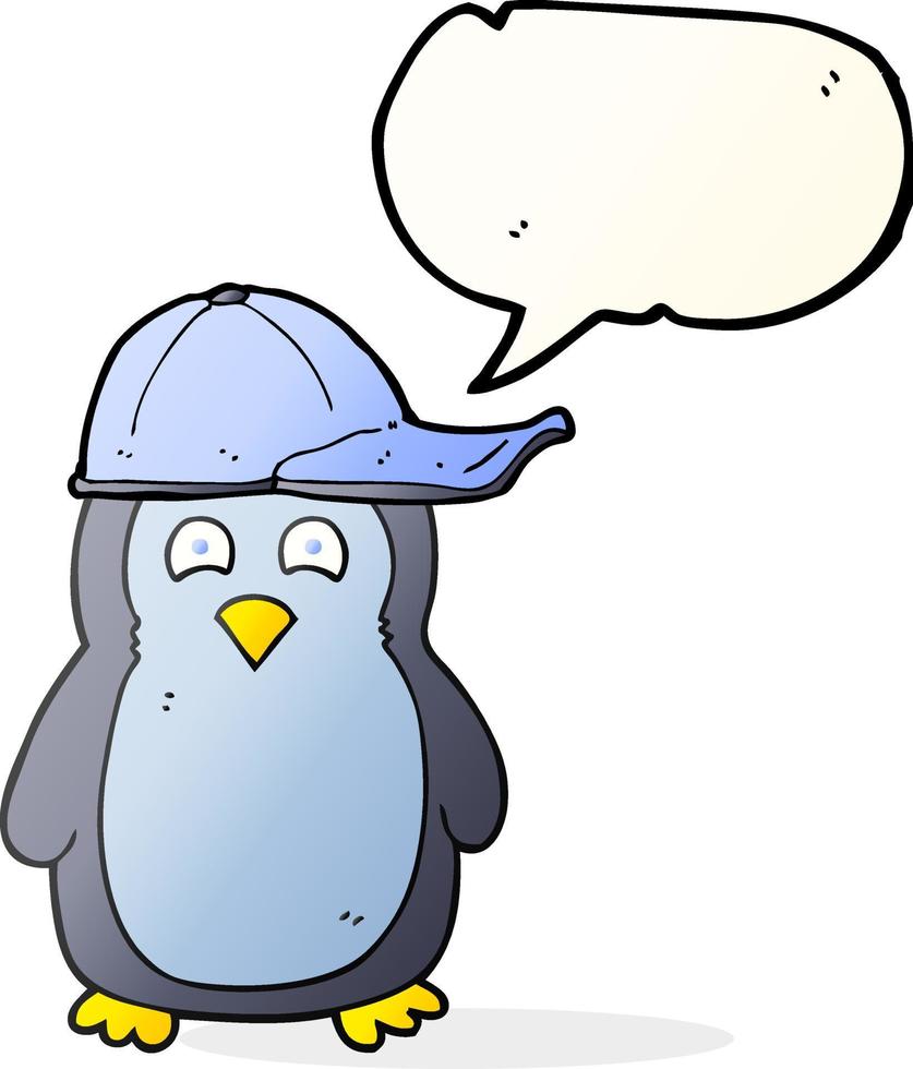 uit de vrije hand getrokken toespraak bubbel tekenfilm pinguïn vervelend hoed vector