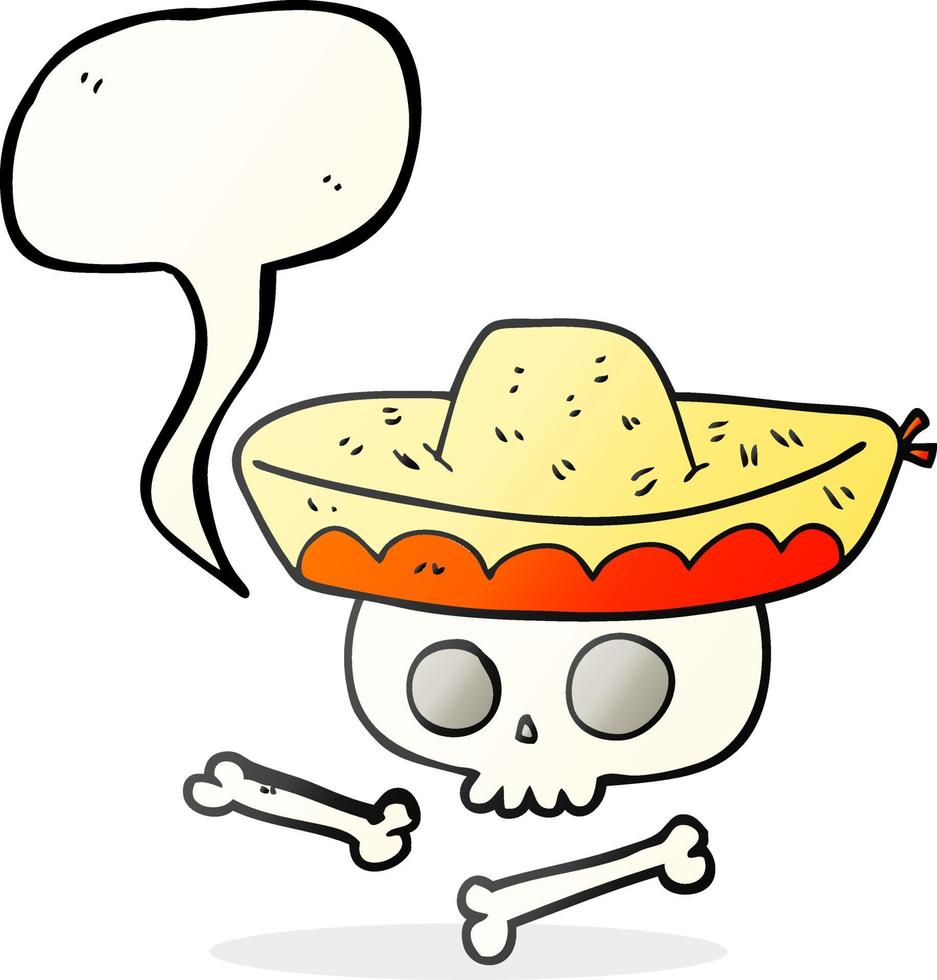 uit de vrije hand getrokken toespraak bubbel tekenfilm schedel in Mexicaans hoed vector