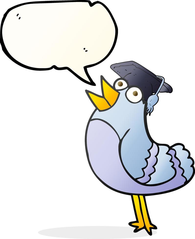 uit de vrije hand getrokken toespraak bubbel tekenfilm vogel vervelend diploma uitreiking pet vector