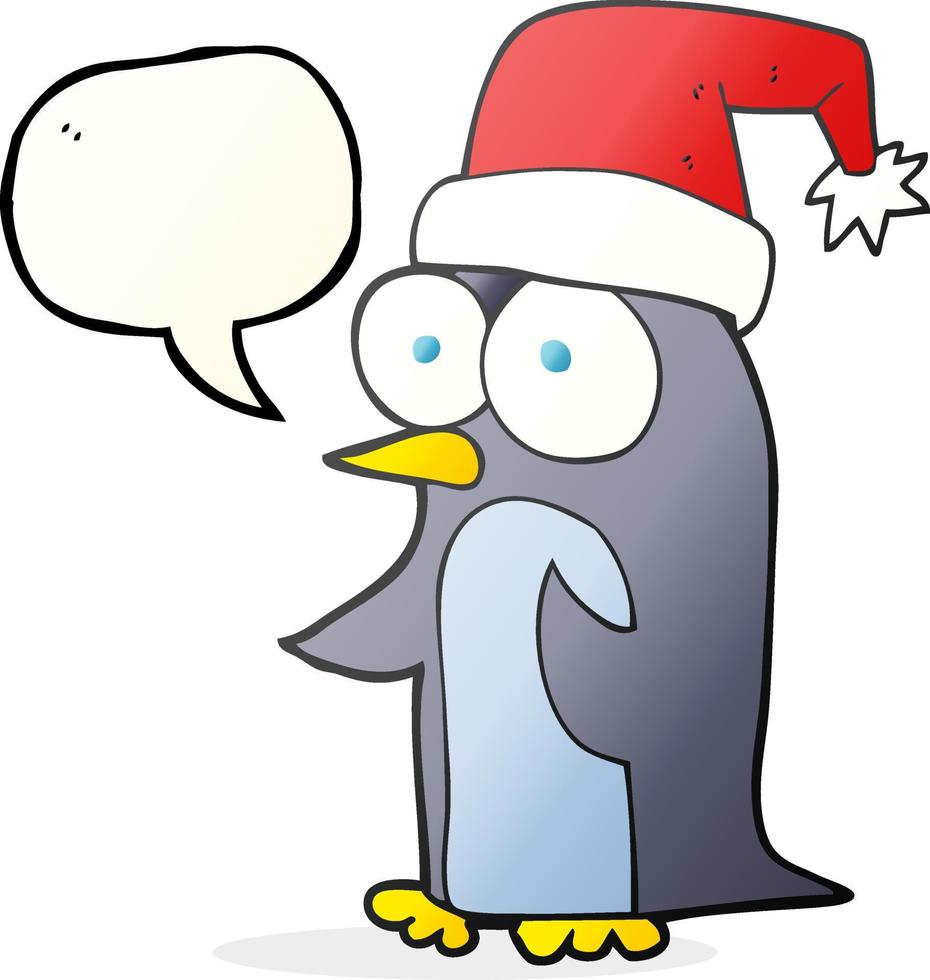 uit de vrije hand getrokken toespraak bubbel tekenfilm Kerstmis pinguïn vector