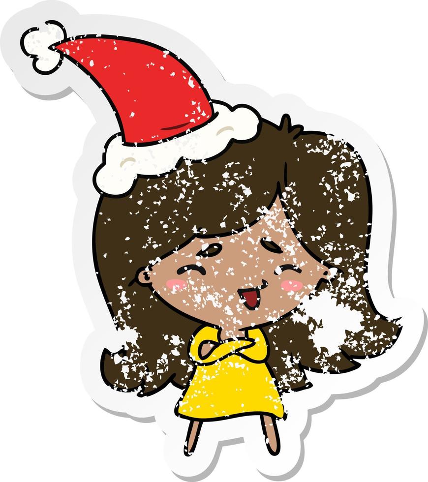 kerst verontruste sticker cartoon van kawaii meisje vector