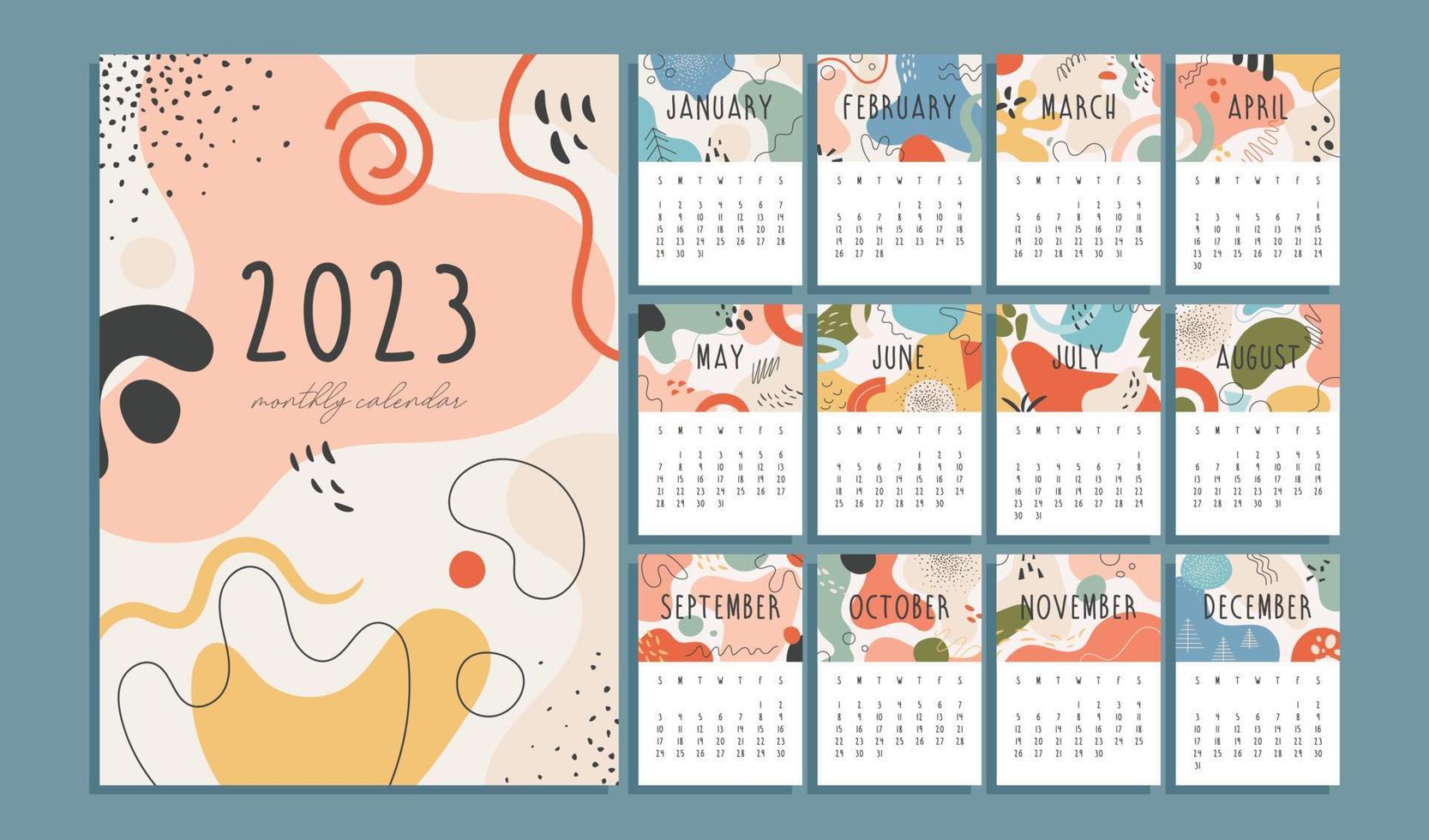 2023 maandelijks kalender concept vector