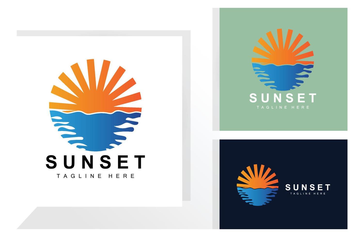 zonsondergang strand logo ontwerp, zeegezicht illustratie, rood dag vakantie plek vector