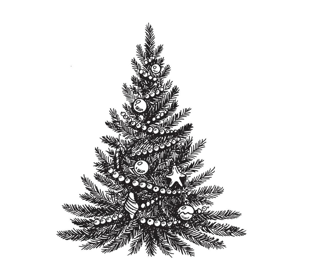 kerstboom set, met de hand getekende illustraties. vector