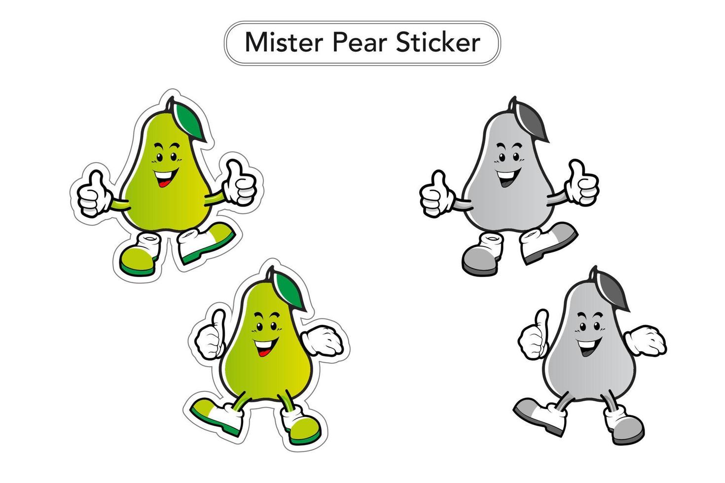 meneer Peer sticker. Peer mascotte vector. Peer fruit kleurrijk klem kunst. zwart en wit mascotte. vector