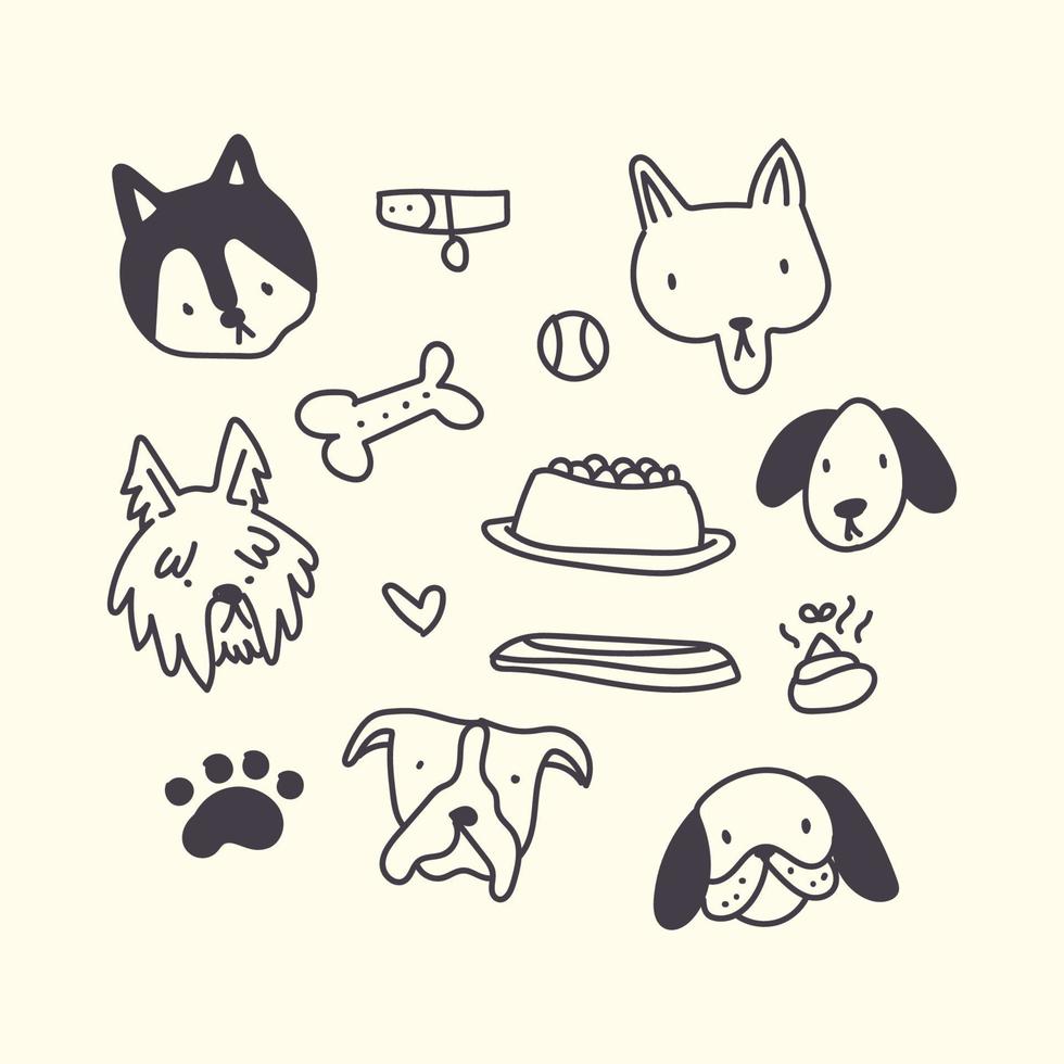 schattig doodled honden vector