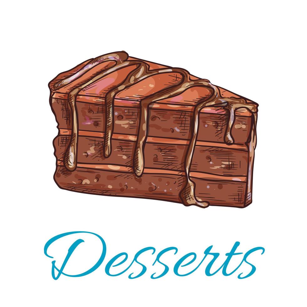 chocola taart schetsen icoon. patisserie embleem vector