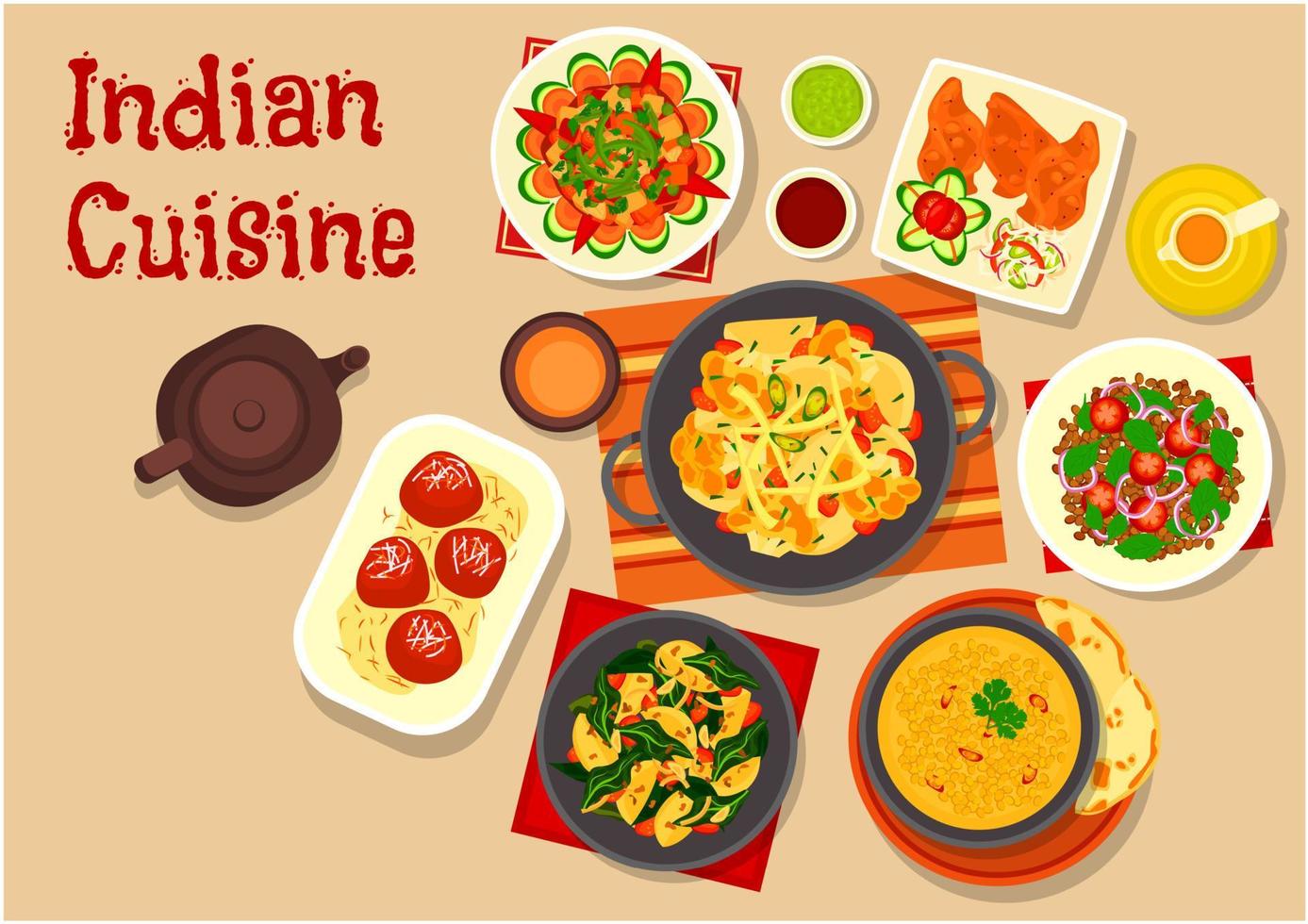Indisch keuken vegetarisch avondeten gerechten icoon vector