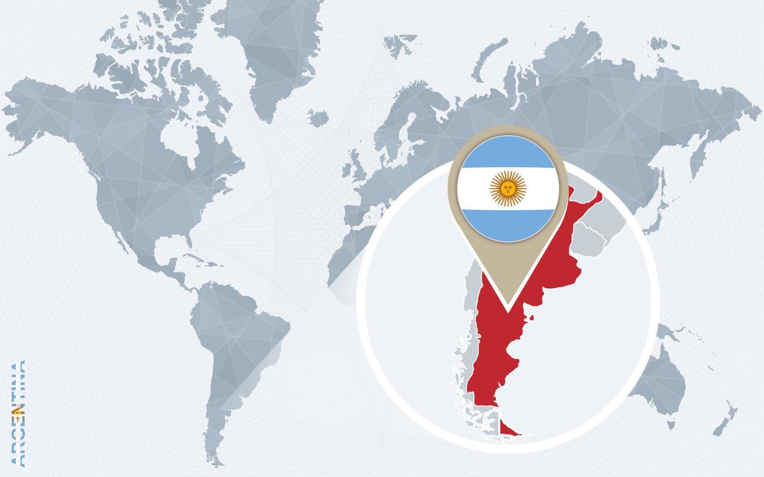 abstract blauw wereld kaart met uitvergroot Argentinië. vector