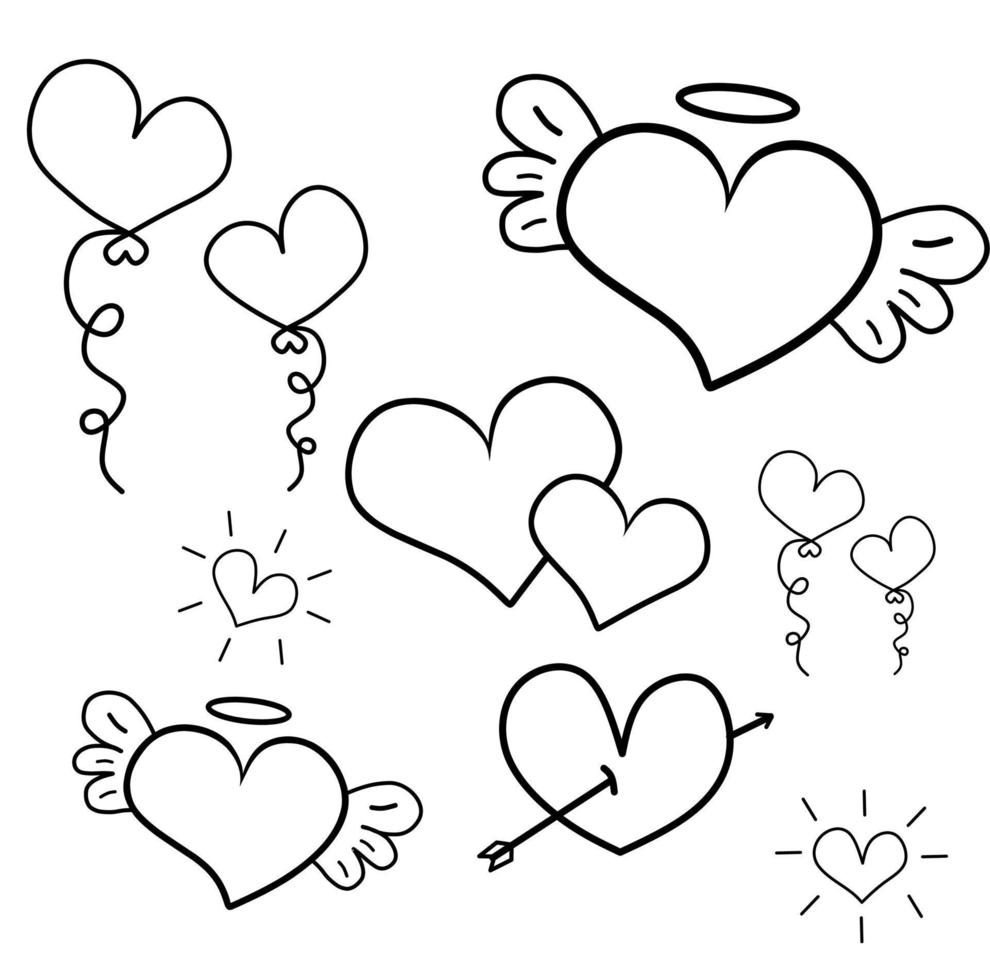 illustratie liefde schets. valentijnsdag dag harten doodles set. romantisch stickers verzameling. hand- getrokken effect vector. oefening boek papier. liefde thema gemakkelijk schetsen voor web ontwerp of gedrukt producten vector