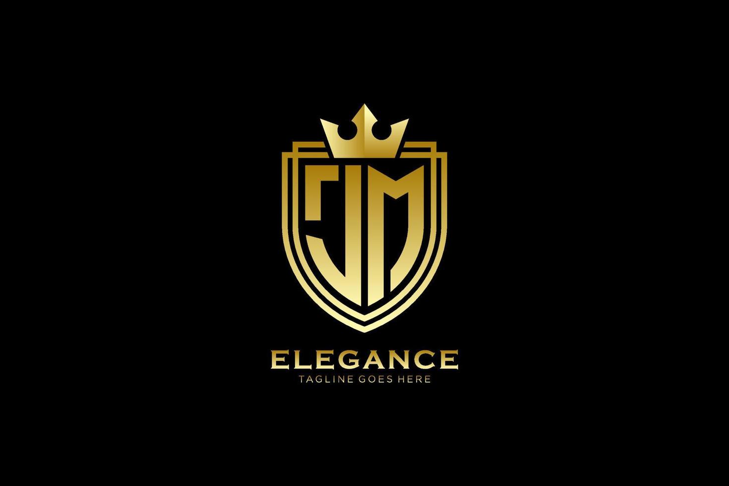 eerste jm elegant luxe monogram logo of insigne sjabloon met scrollt en Koninklijk kroon - perfect voor luxueus branding projecten vector