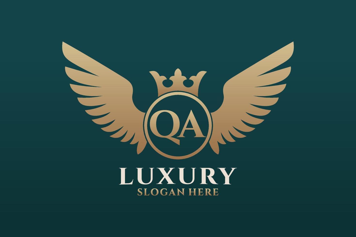 luxe Koninklijk vleugel brief qa kam goud kleur logo vector, zege logo, kam logo, vleugel logo, vector logo sjabloon.