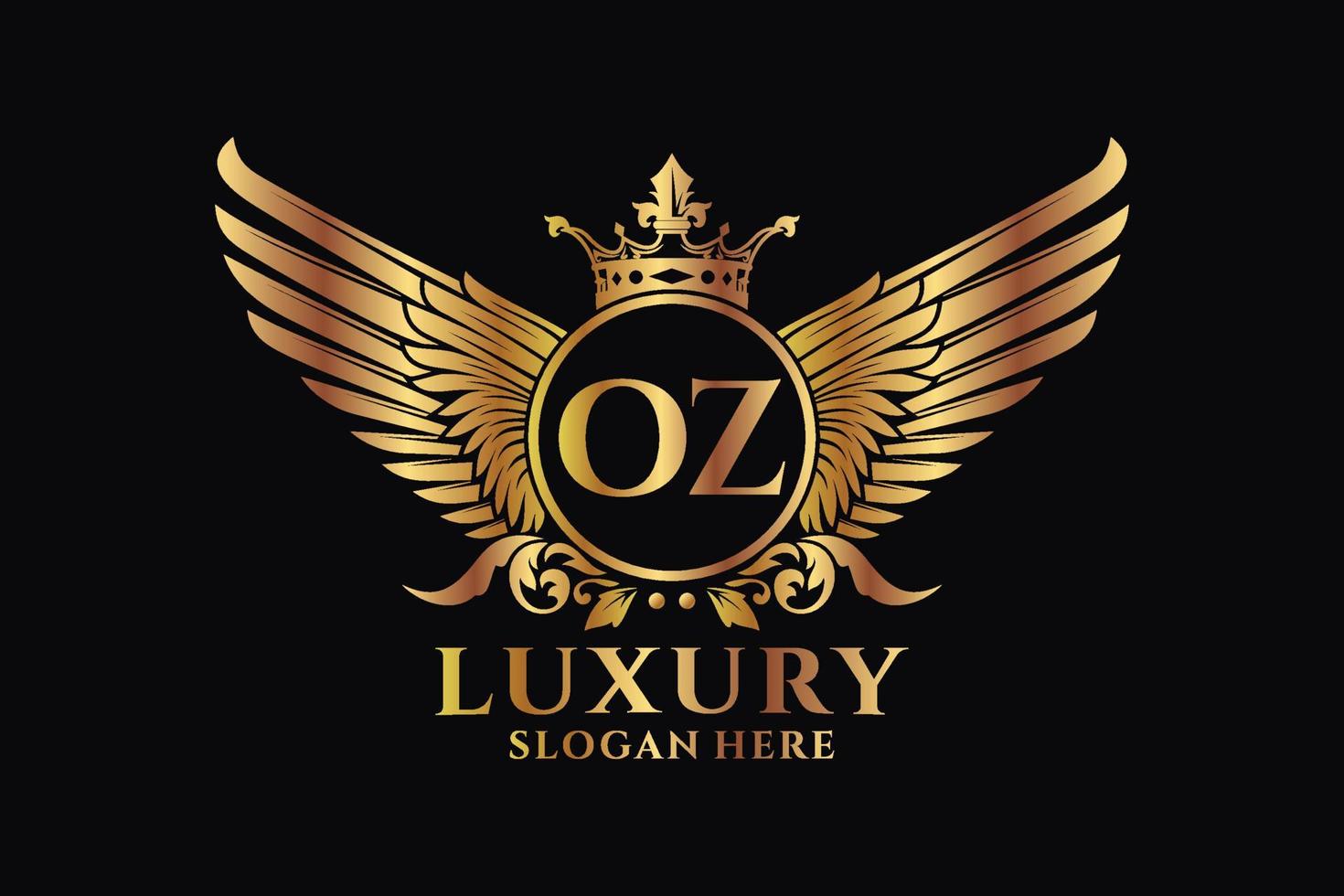 luxe Koninklijk vleugel brief oz kam goud kleur logo vector, zege logo, kam logo, vleugel logo, vector logo sjabloon.