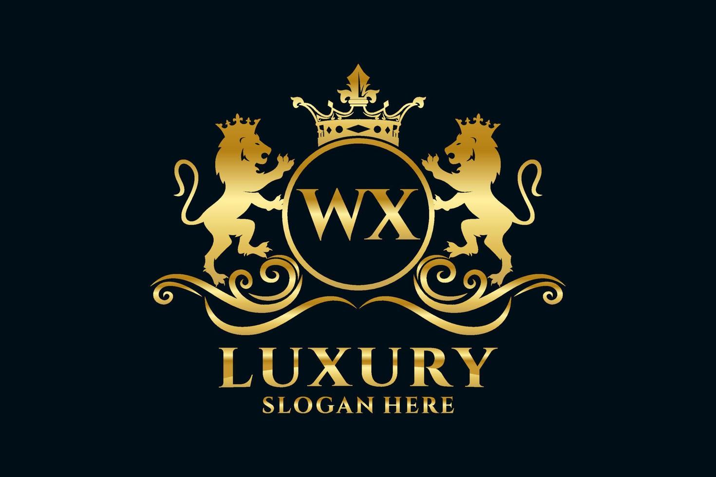 eerste wx brief leeuw Koninklijk luxe logo sjabloon in vector kunst voor luxueus branding projecten en andere vector illustratie.