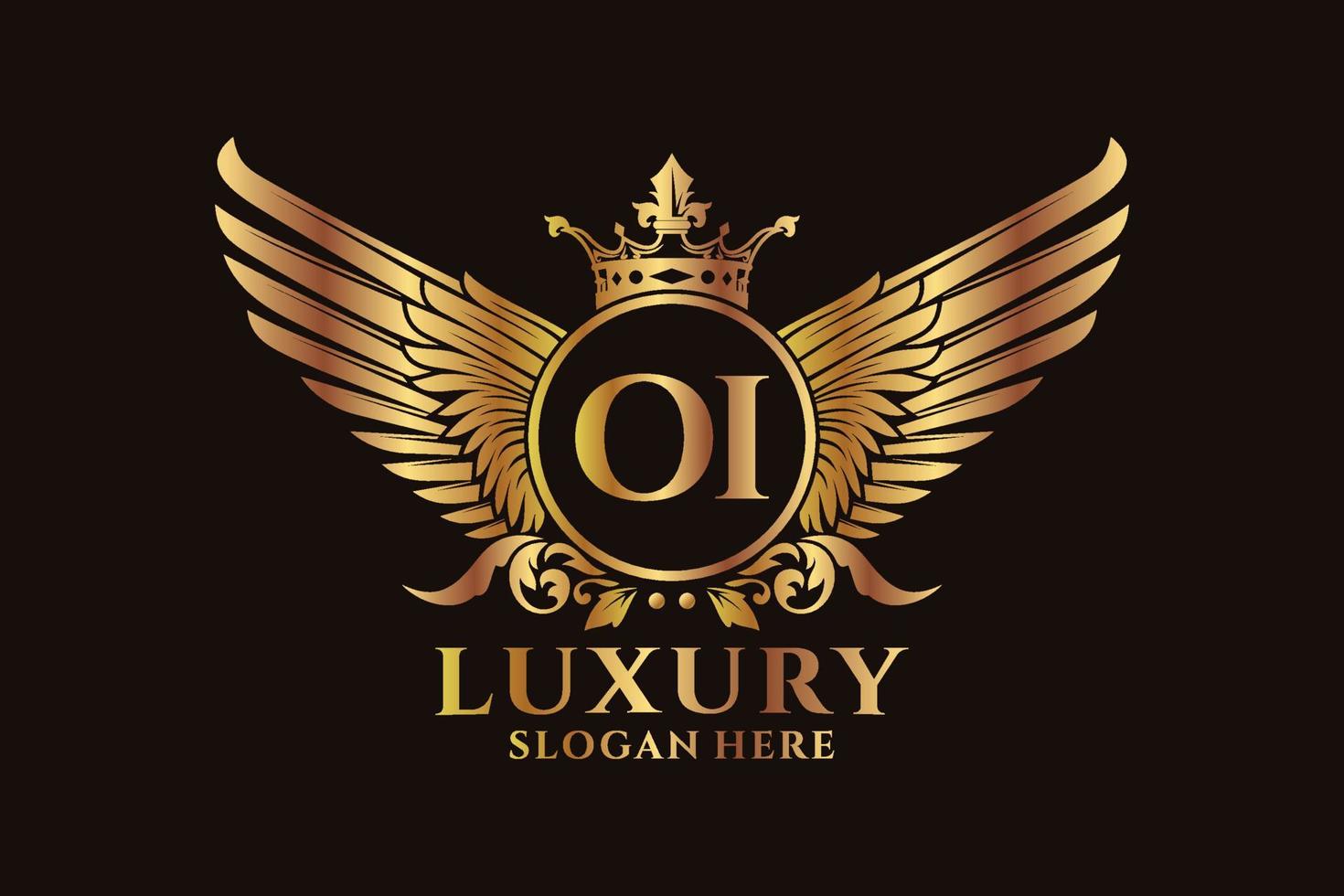 luxe Koninklijk vleugel brief oi kam goud kleur logo vector, zege logo, kam logo, vleugel logo, vector logo sjabloon.