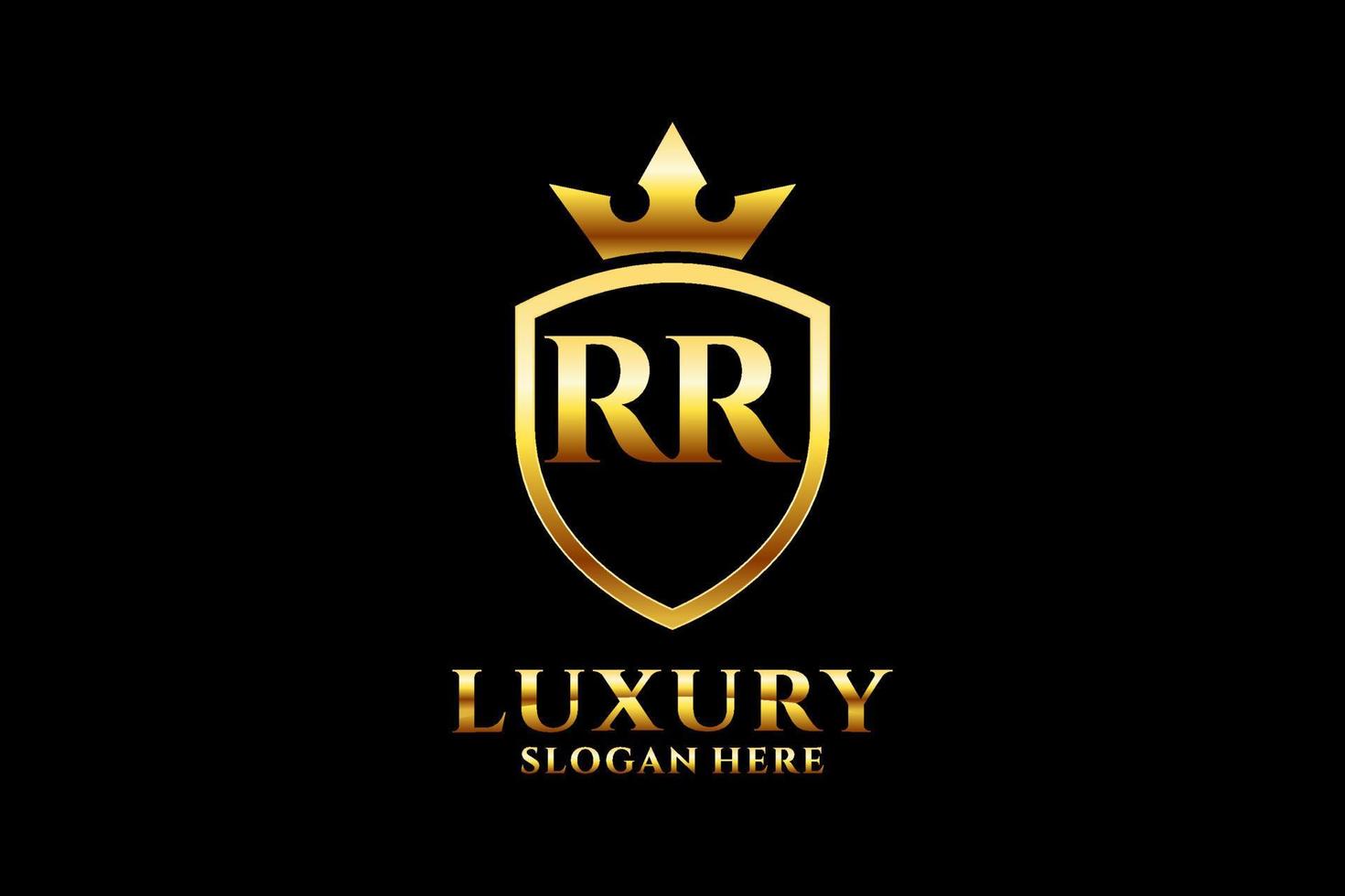 eerste rr elegant luxe monogram logo of insigne sjabloon met scrollt en Koninklijk kroon - perfect voor luxueus branding projecten vector