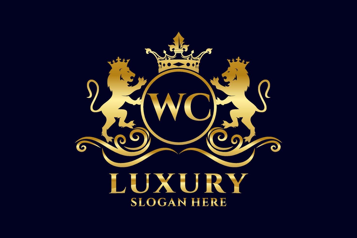 eerste wc brief leeuw Koninklijk luxe logo sjabloon in vector kunst voor luxueus branding projecten en andere vector illustratie.