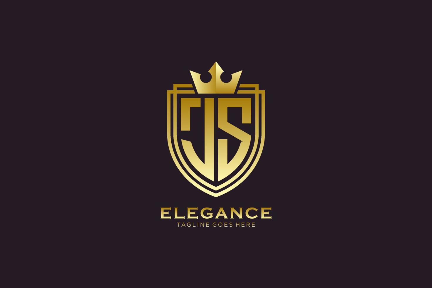 eerste js elegant luxe monogram logo of insigne sjabloon met scrollt en Koninklijk kroon - perfect voor luxueus branding projecten vector