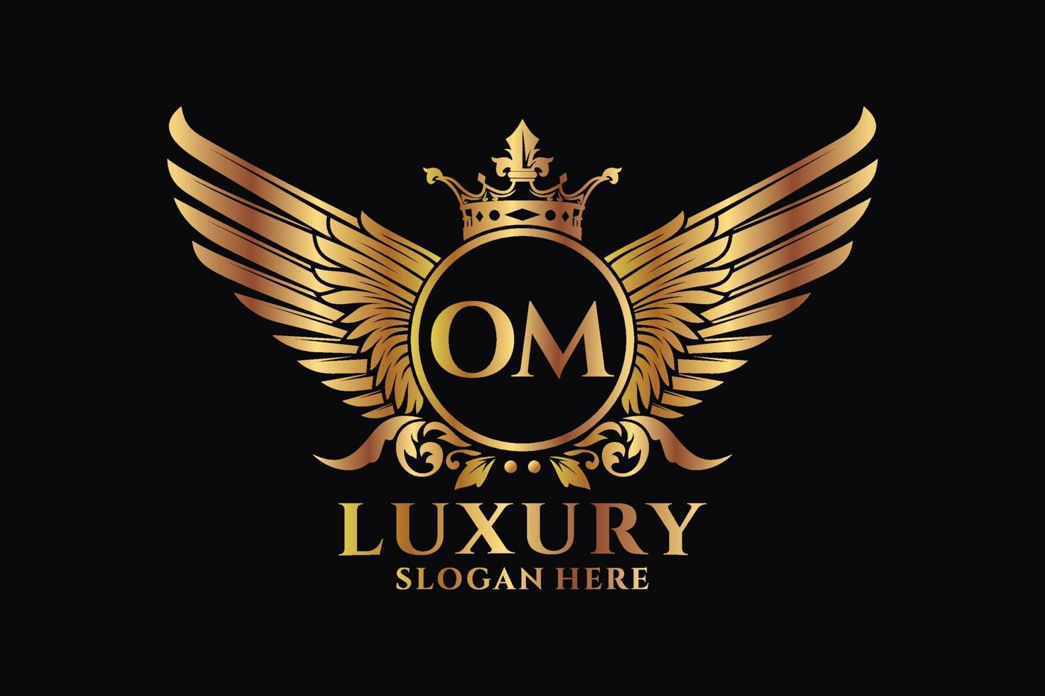 luxe Koninklijk vleugel brief om kam goud kleur logo vector, zege logo, kam logo, vleugel logo, vector logo sjabloon.