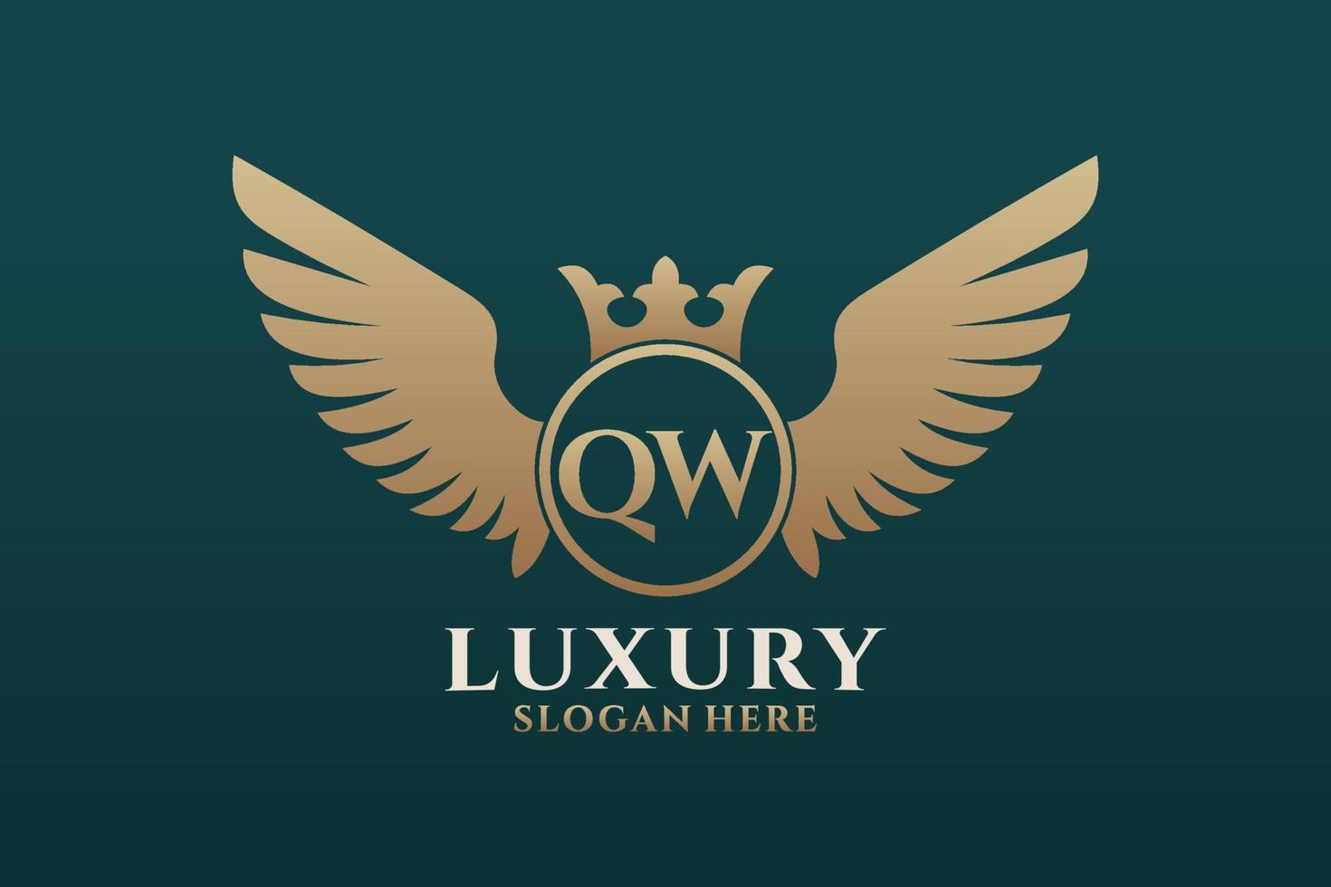 luxe Koninklijk vleugel brief qw kam goud kleur logo vector, zege logo, kam logo, vleugel logo, vector logo sjabloon.