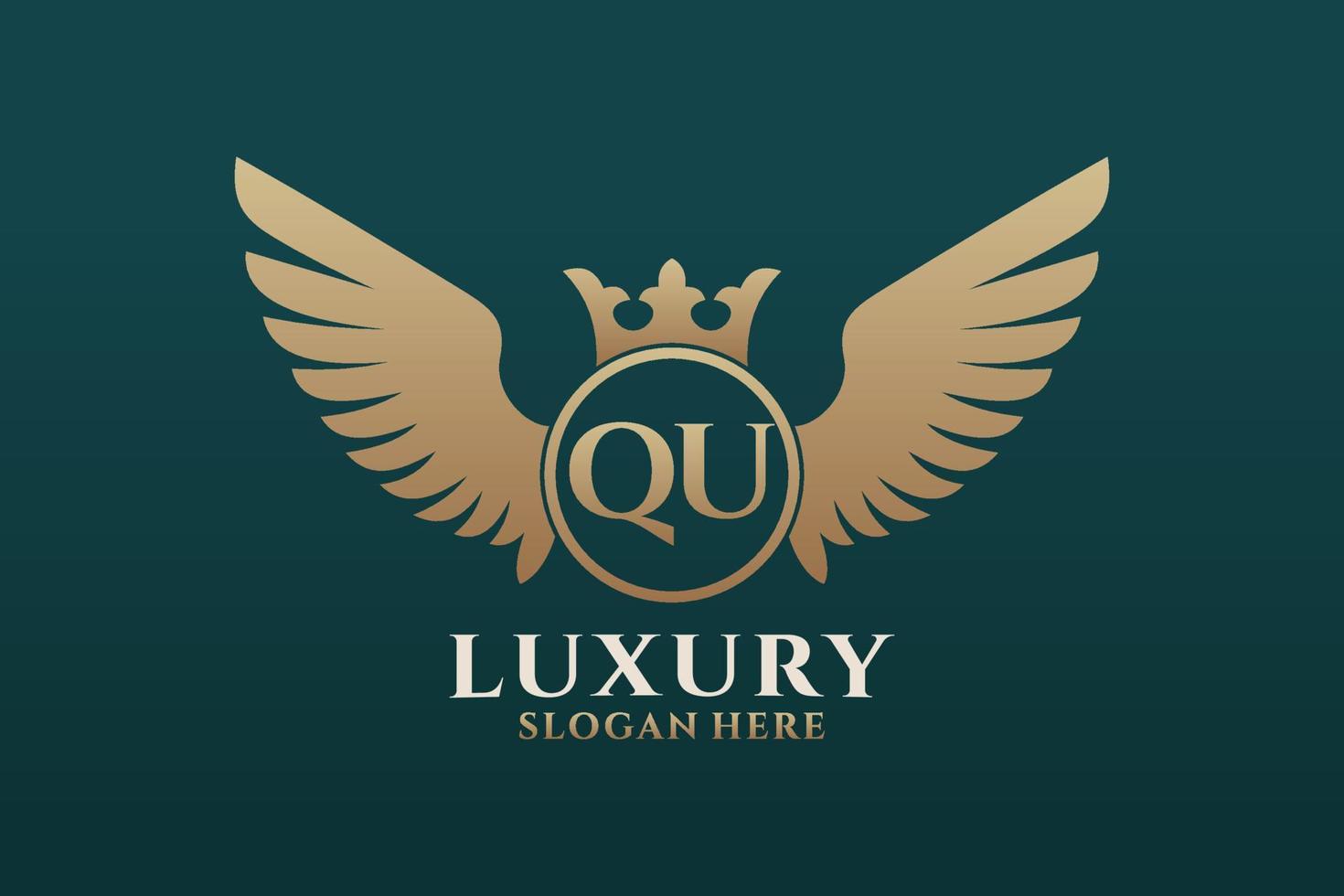 luxe Koninklijk vleugel brief qu kam goud kleur logo vector, zege logo, kam logo, vleugel logo, vector logo sjabloon.