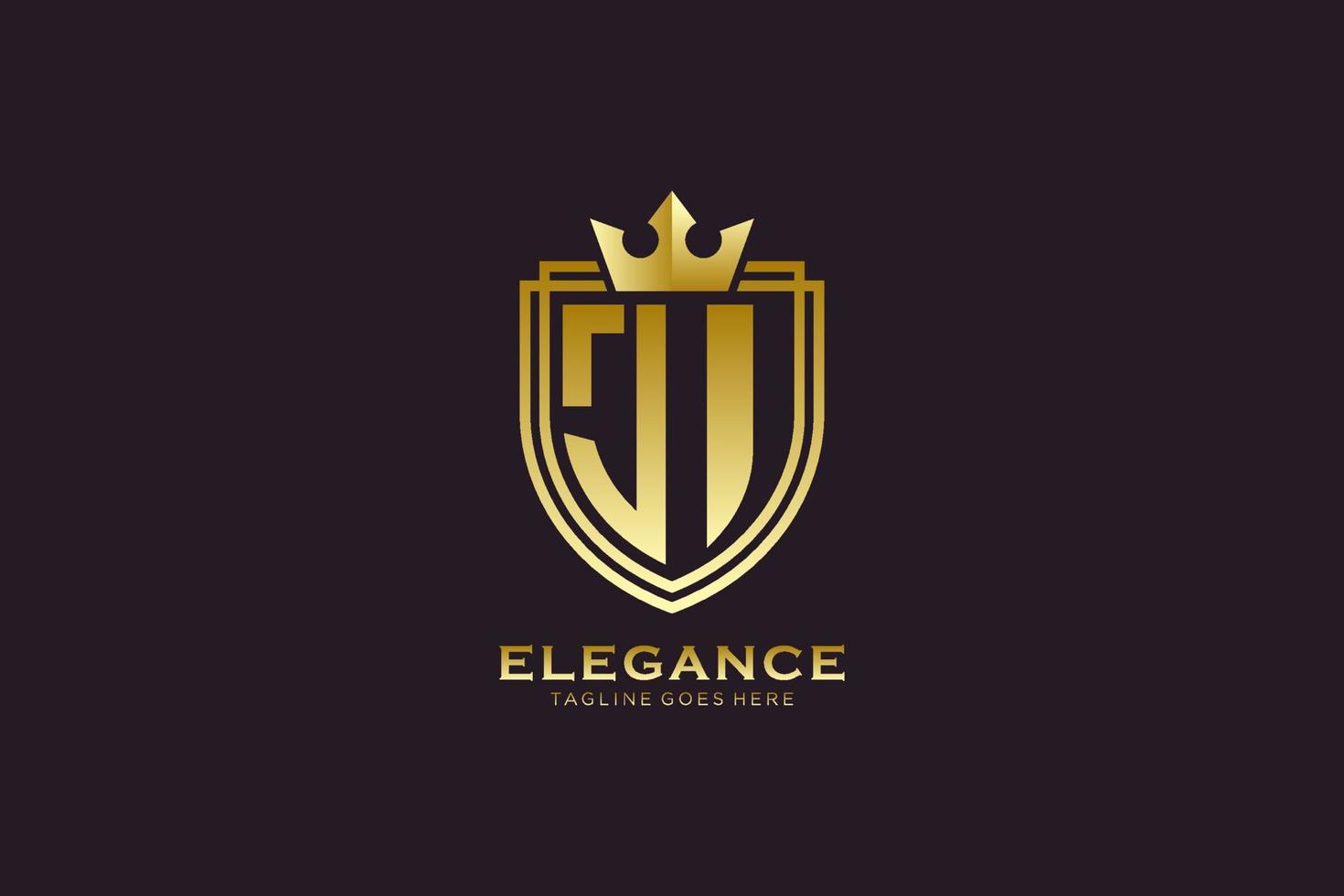 eerste ji elegant luxe monogram logo of insigne sjabloon met scrollt en Koninklijk kroon - perfect voor luxueus branding projecten vector