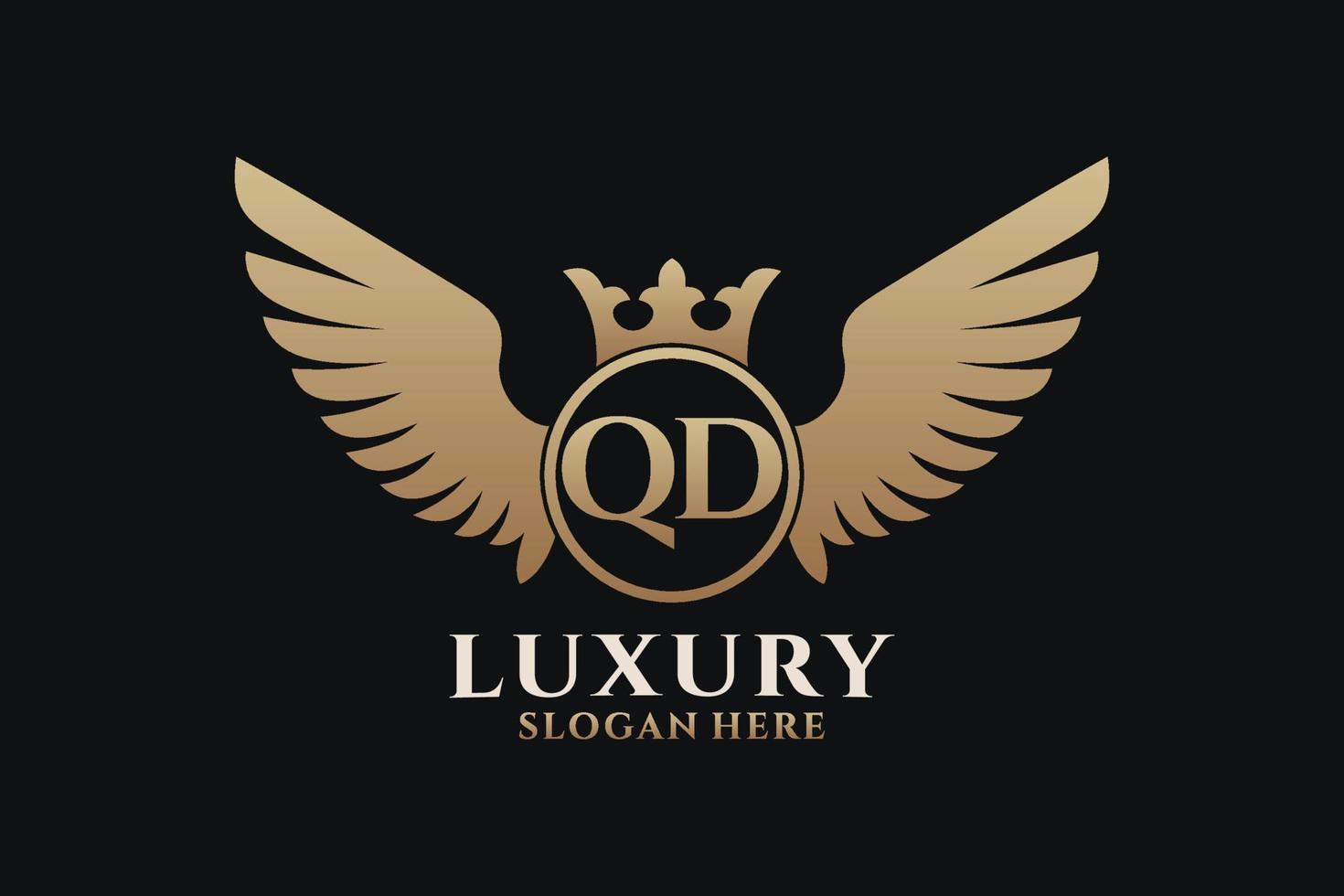 luxe Koninklijk vleugel brief qd kam goud kleur logo vector, zege logo, kam logo, vleugel logo, vector logo sjabloon.