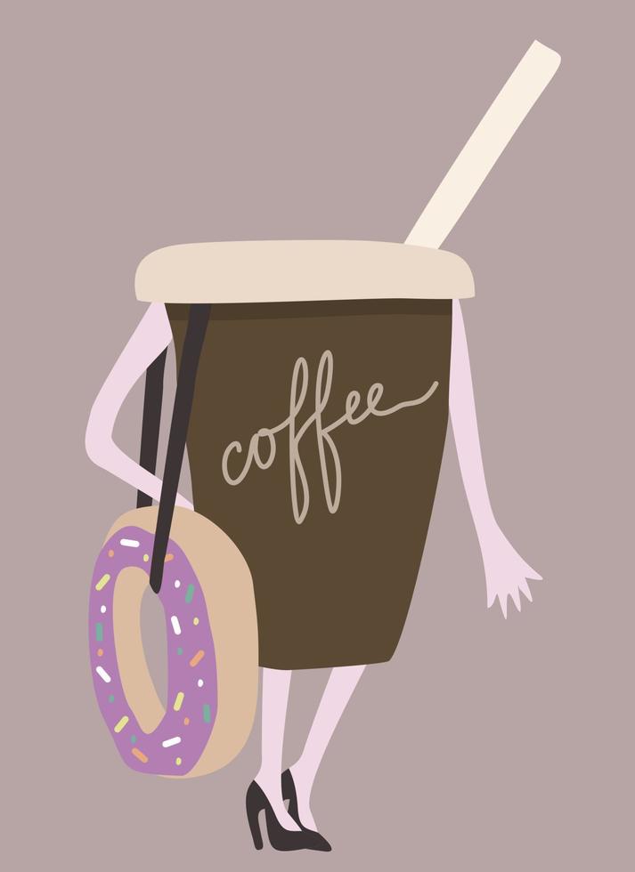 koffie en donut. vector illustratie.