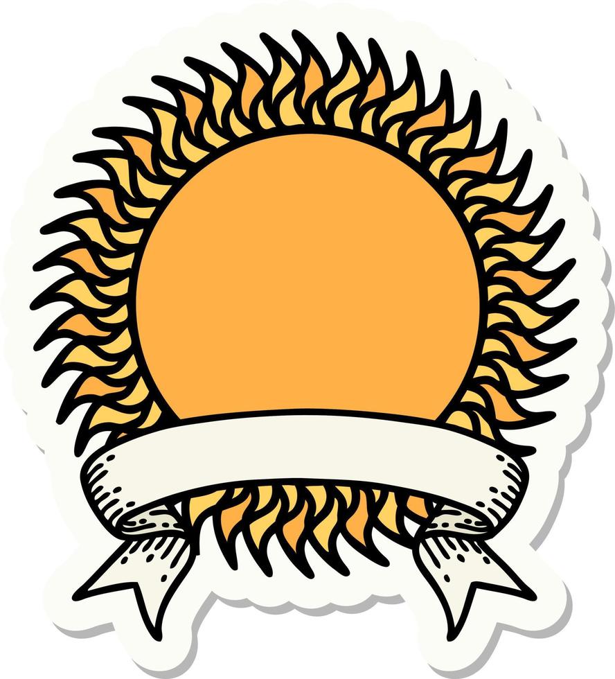 tatoeëren stijl sticker met banier van een zon vector