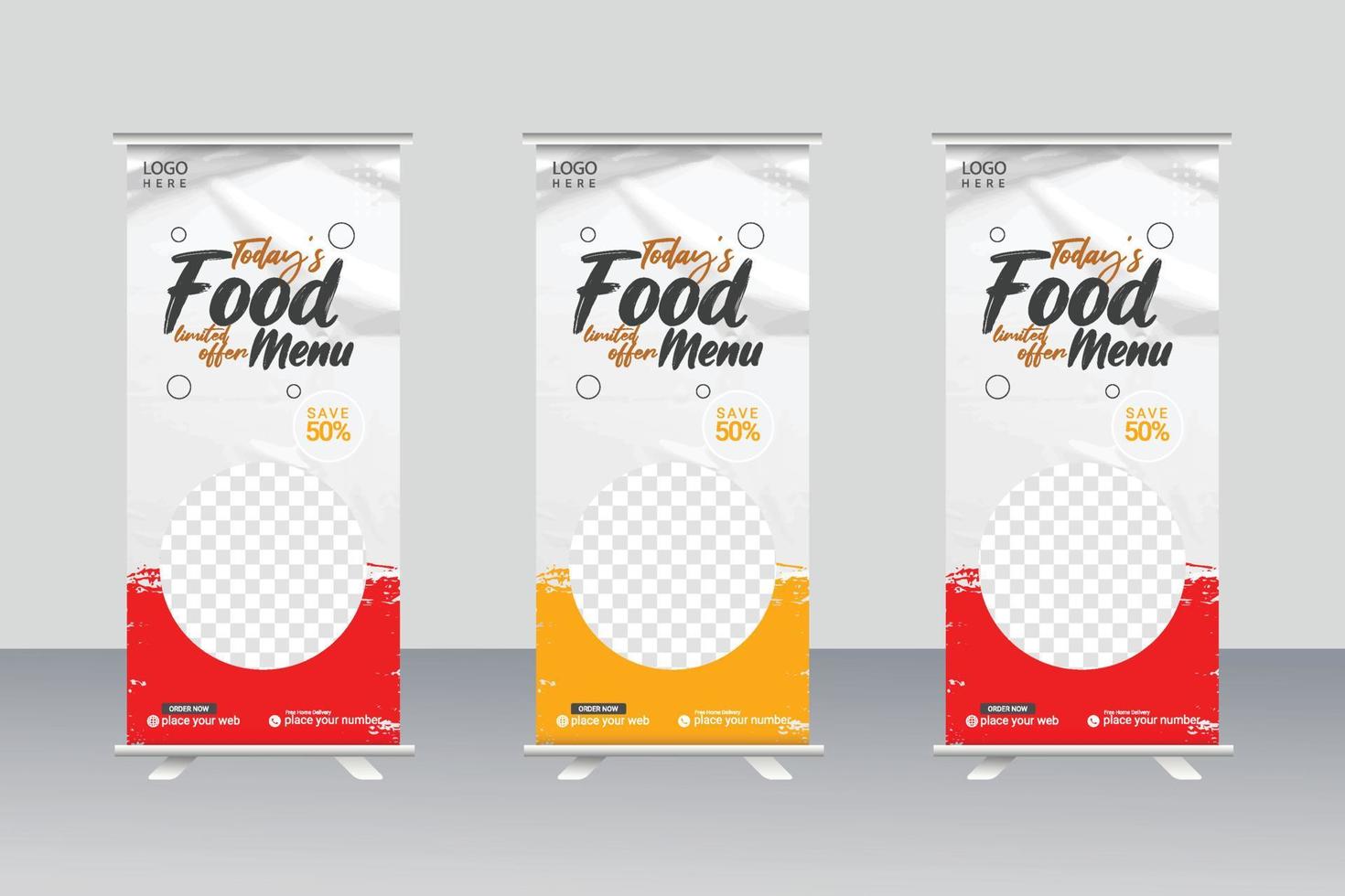 eten en restaurant roll-up banner ontwerpsjabloon vector