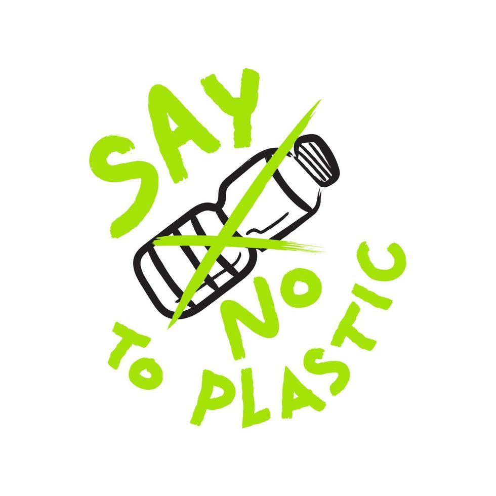 plastic vrij levensstijl, nul afval, milieu bescherming, opslaan planeet concept, zeggen Nee naar plastic tekst. hand- trek vector. vector