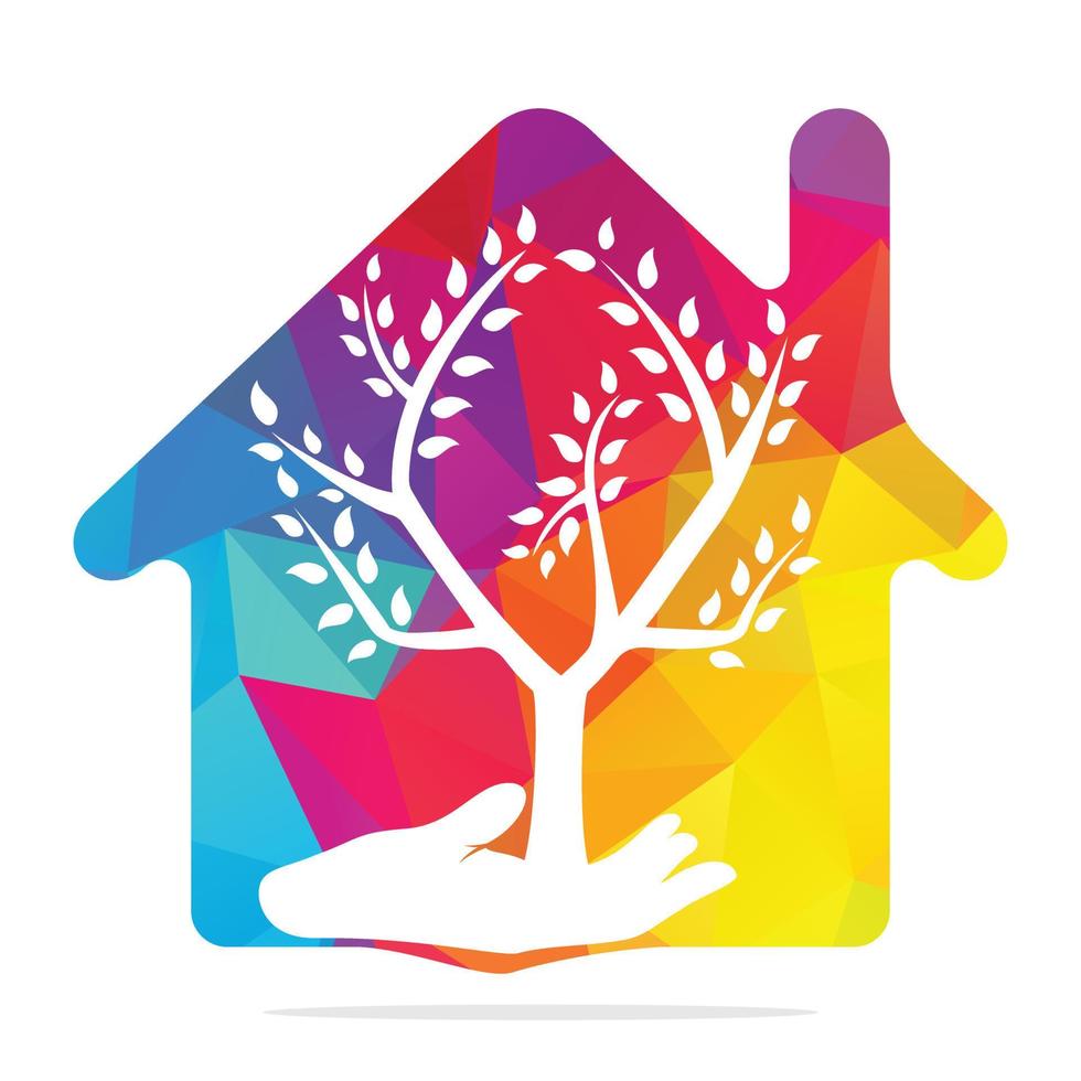 hand- boom en huis logo ontwerp. natuurlijk huis zorg logo. spa logo. schoonheid salon of yoga logo. vector