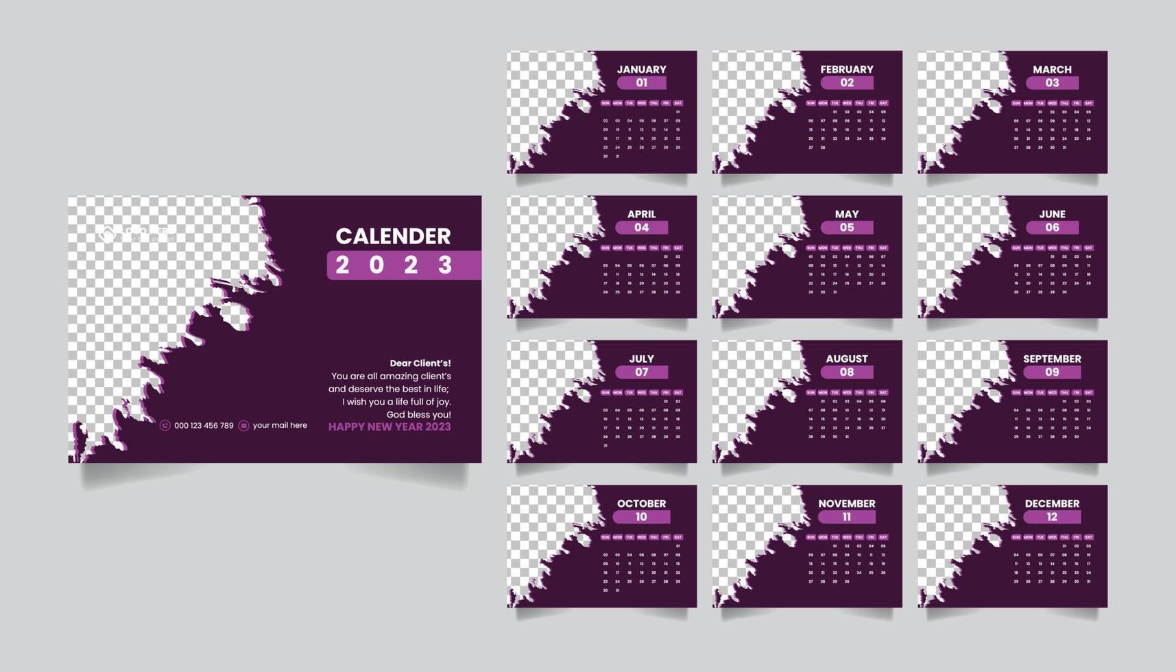 modern 2023 nieuw jaar gemakkelijk bureau kalender sjabloon ontwerp vector