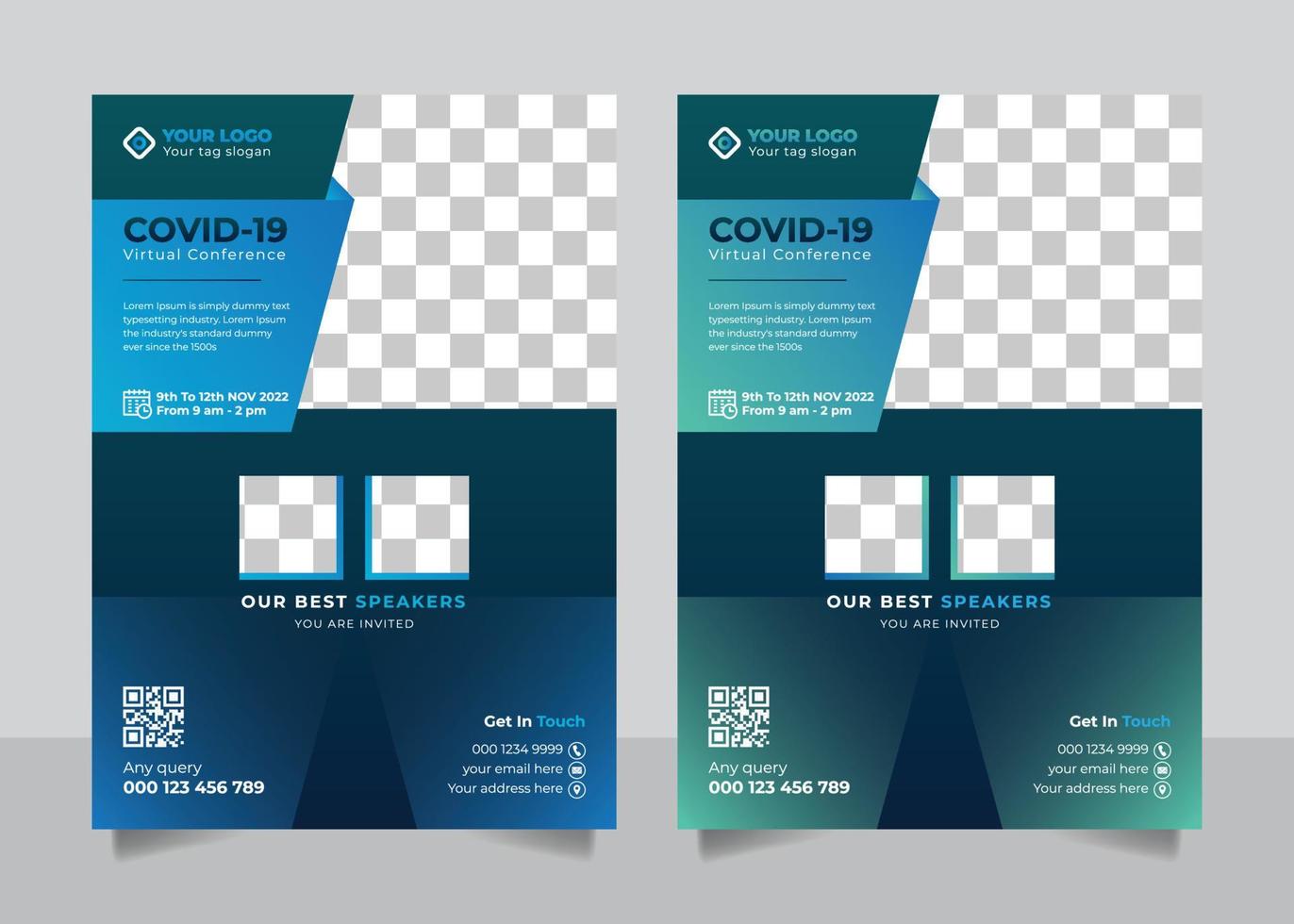 covid 19 virtueel conferentie bedrijf folder poster banier brochure sjabloon vector ontwerp