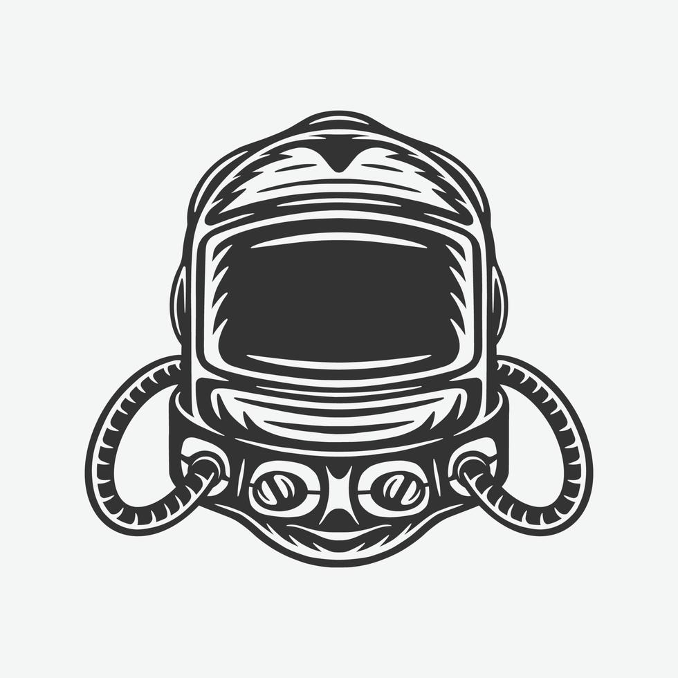 wijnoogst retro houtsnede ruimte heelal helm. kan worden gebruikt Leuk vinden embleem, logo, insigne, label. markering, poster of afdrukken. monochroom grafisch kunst. vector illustratie.