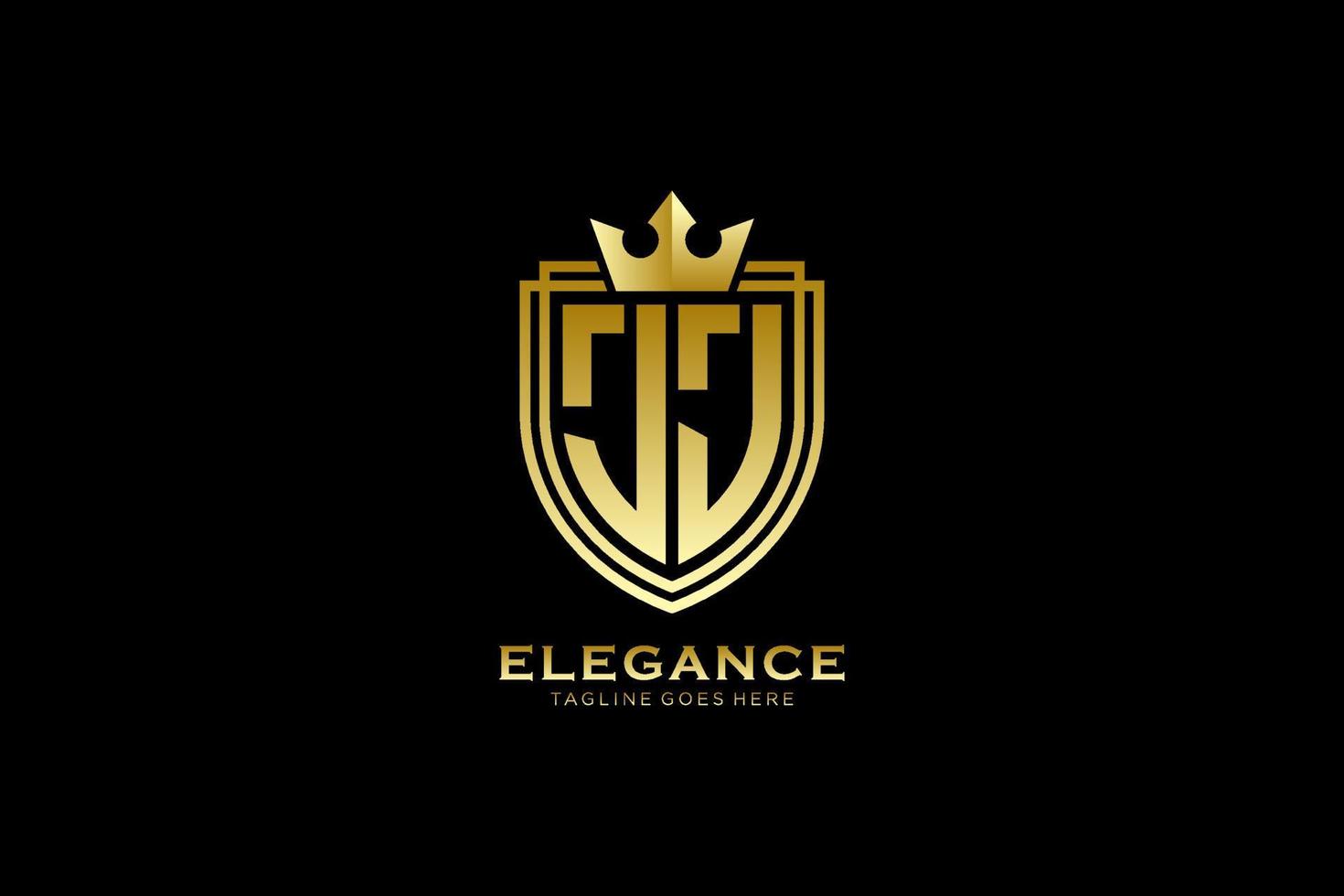 eerste jj elegant luxe monogram logo of insigne sjabloon met scrollt en Koninklijk kroon - perfect voor luxueus branding projecten vector