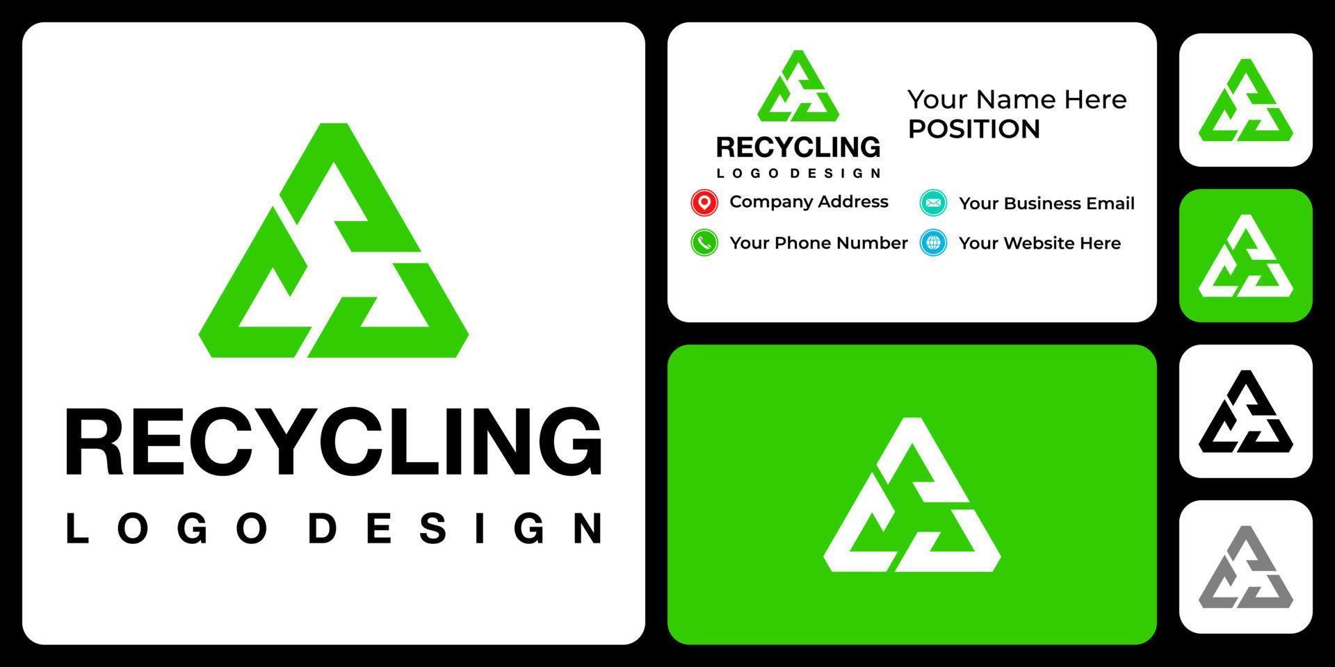 driehoek recycling logo ontwerp met bedrijf kaart sjabloon. vector