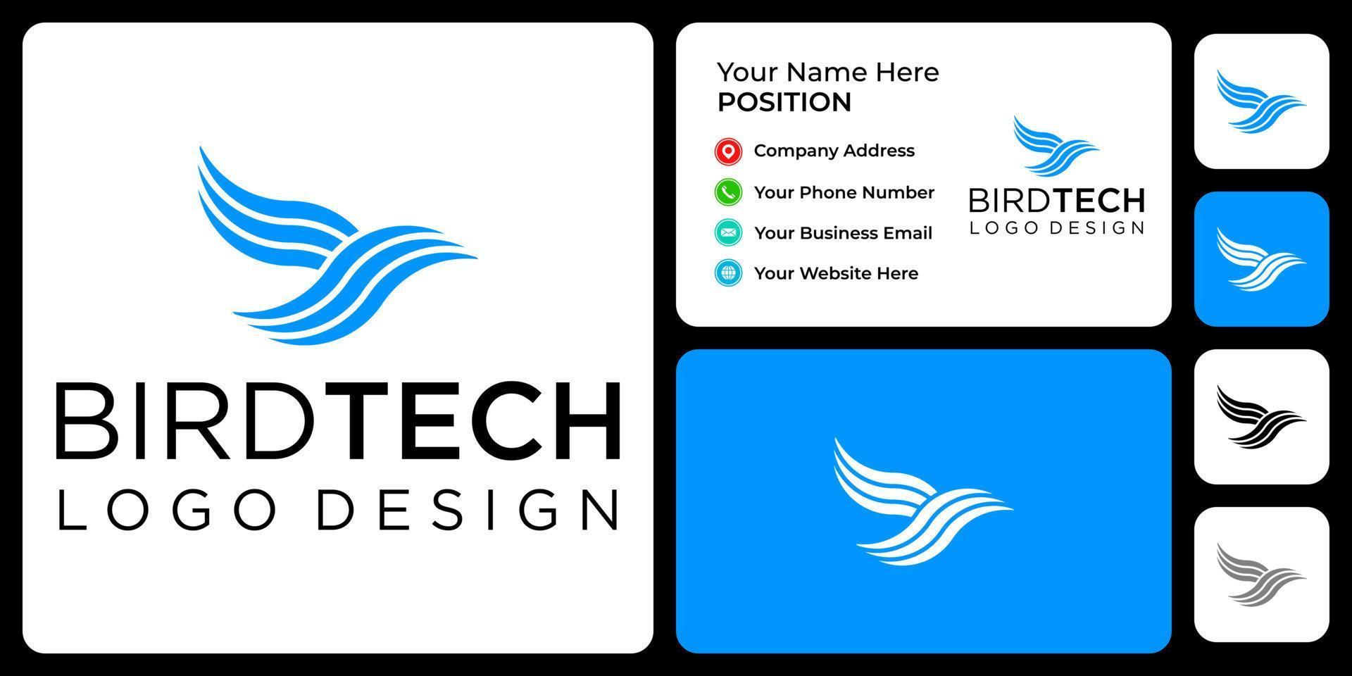 blauwe vogel logo ontwerp met bedrijf kaart sjabloon. vector
