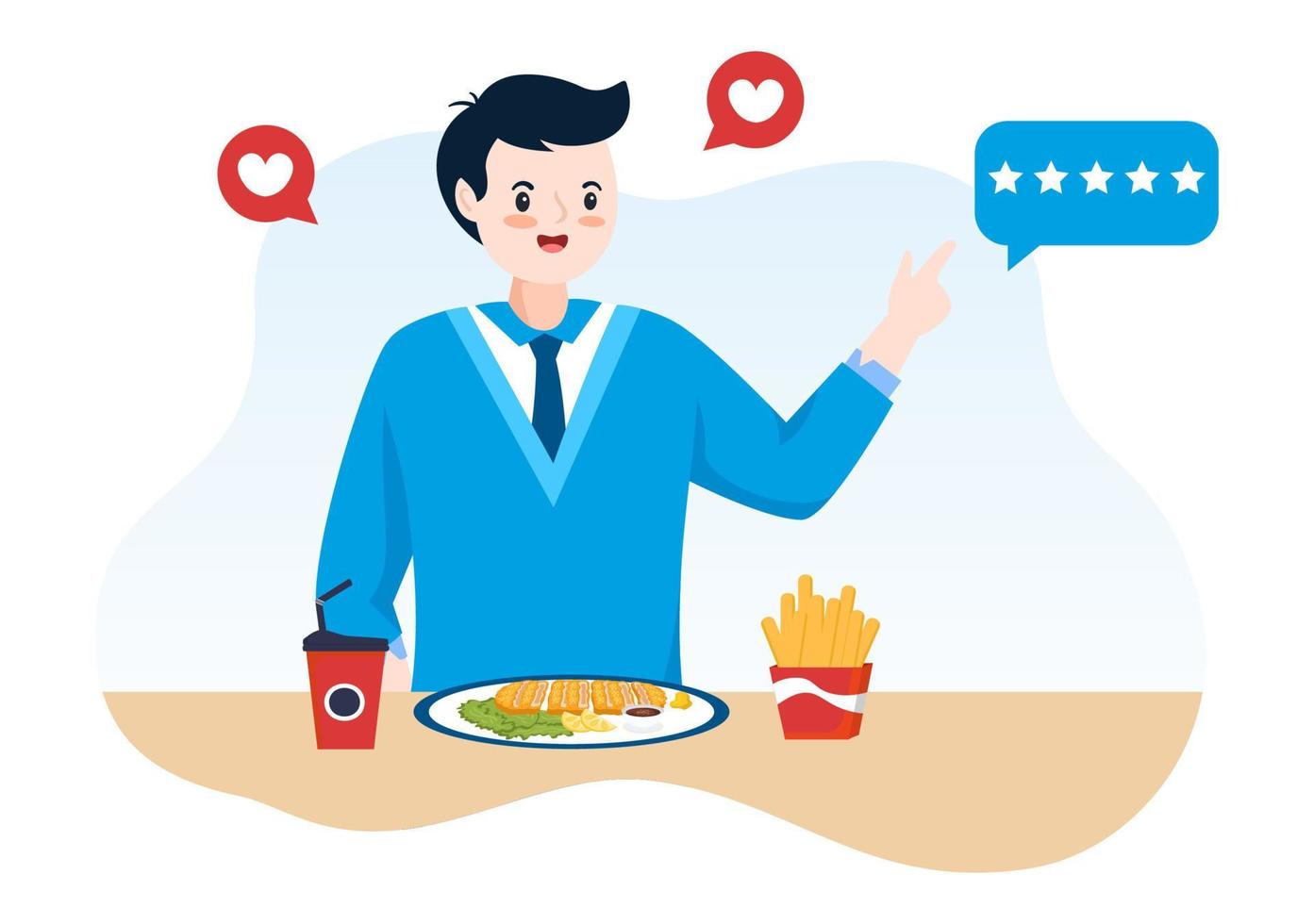 restaurant beoordeling recensie sjabloon hand- getrokken tekenfilm vlak illustratie met klant feedback, tarief ster, deskundige mening en online enquête vector