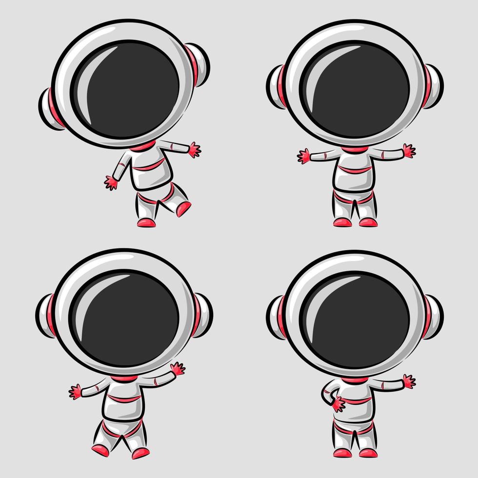 grappig weinig astronaut in verschillen poses vector