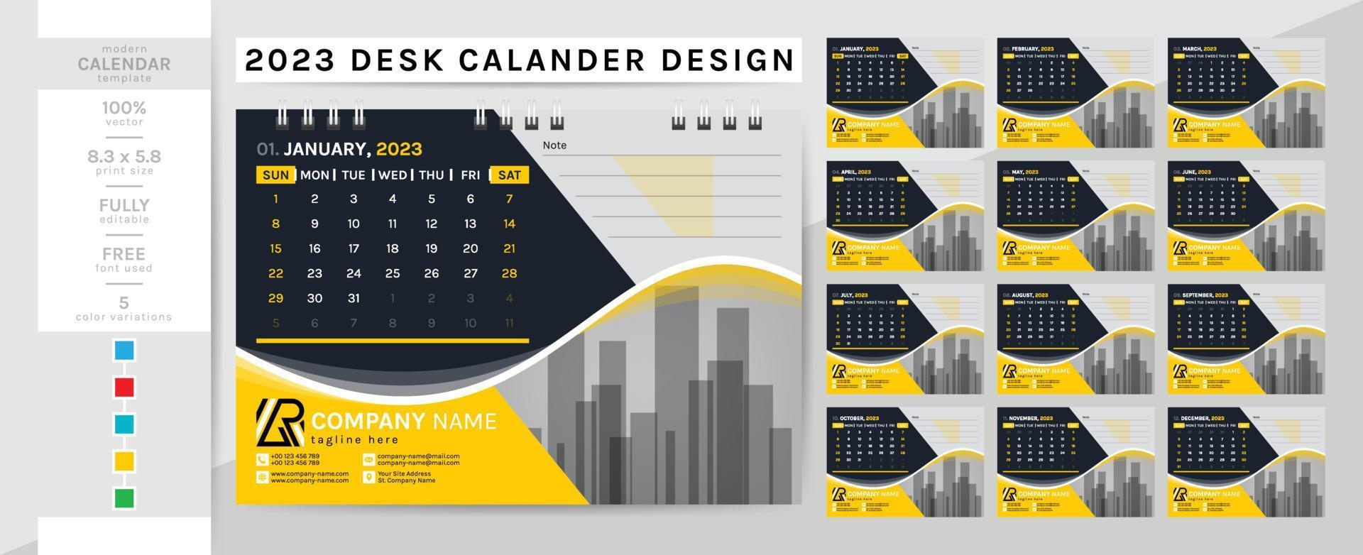 creatief elegant bureau kalender sjabloon voor de 2023 jaar. de week begint Aan zondag. vector