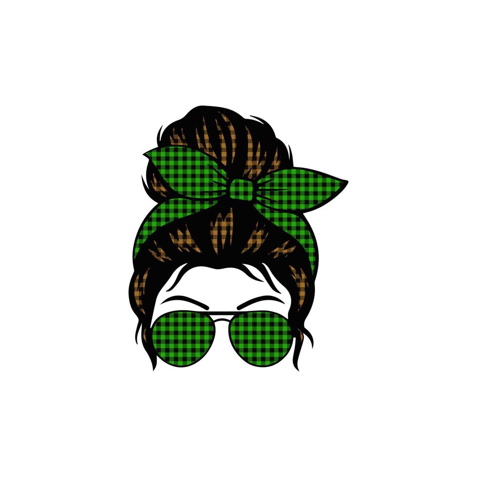 buffel plaid haar stylist rommelig haar- broodje, rommelig bun mam levensstijl - moeder dag vector en klem kunst