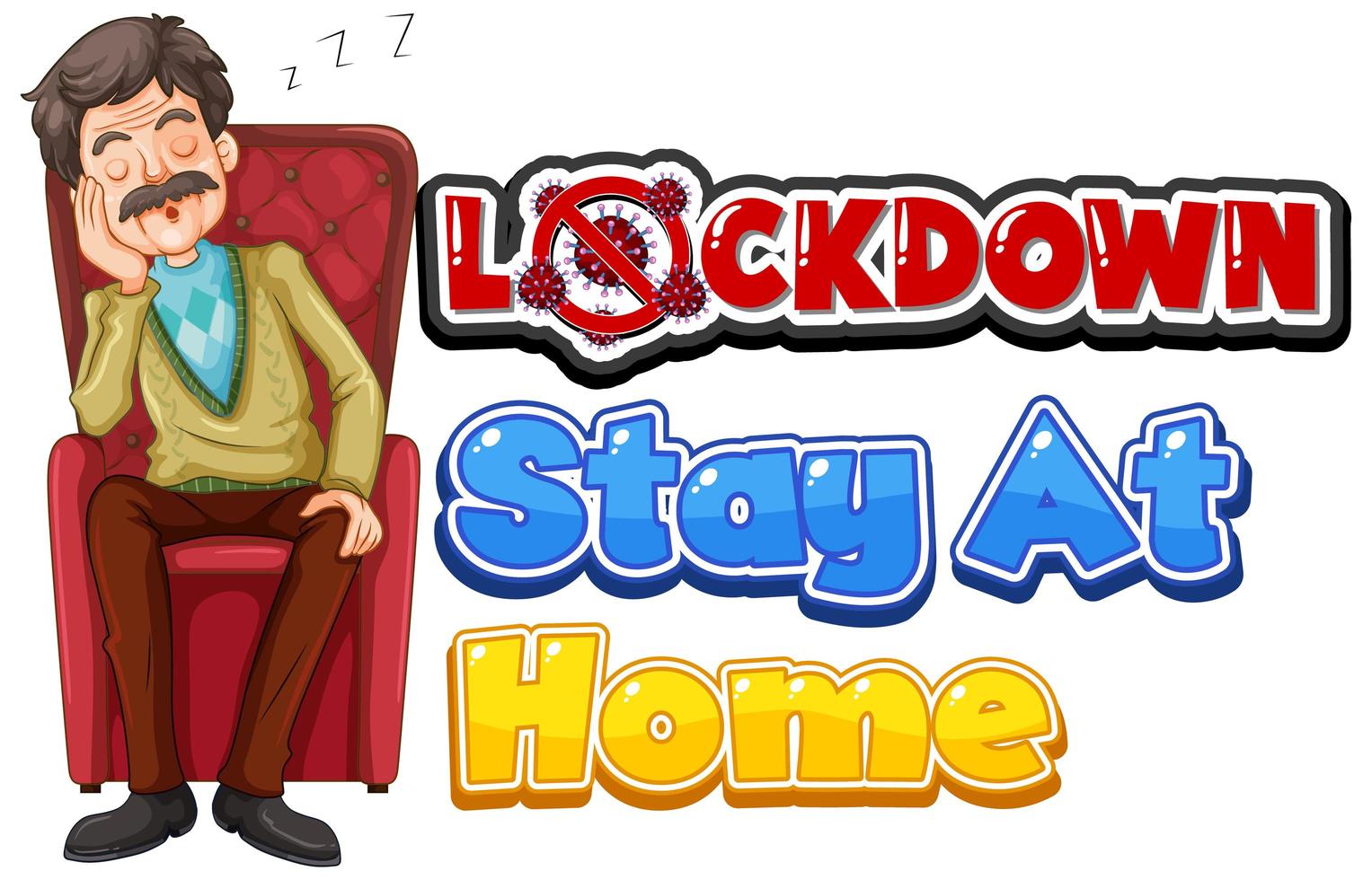 '' lockdown '' met oudere man slapen op stoel vector